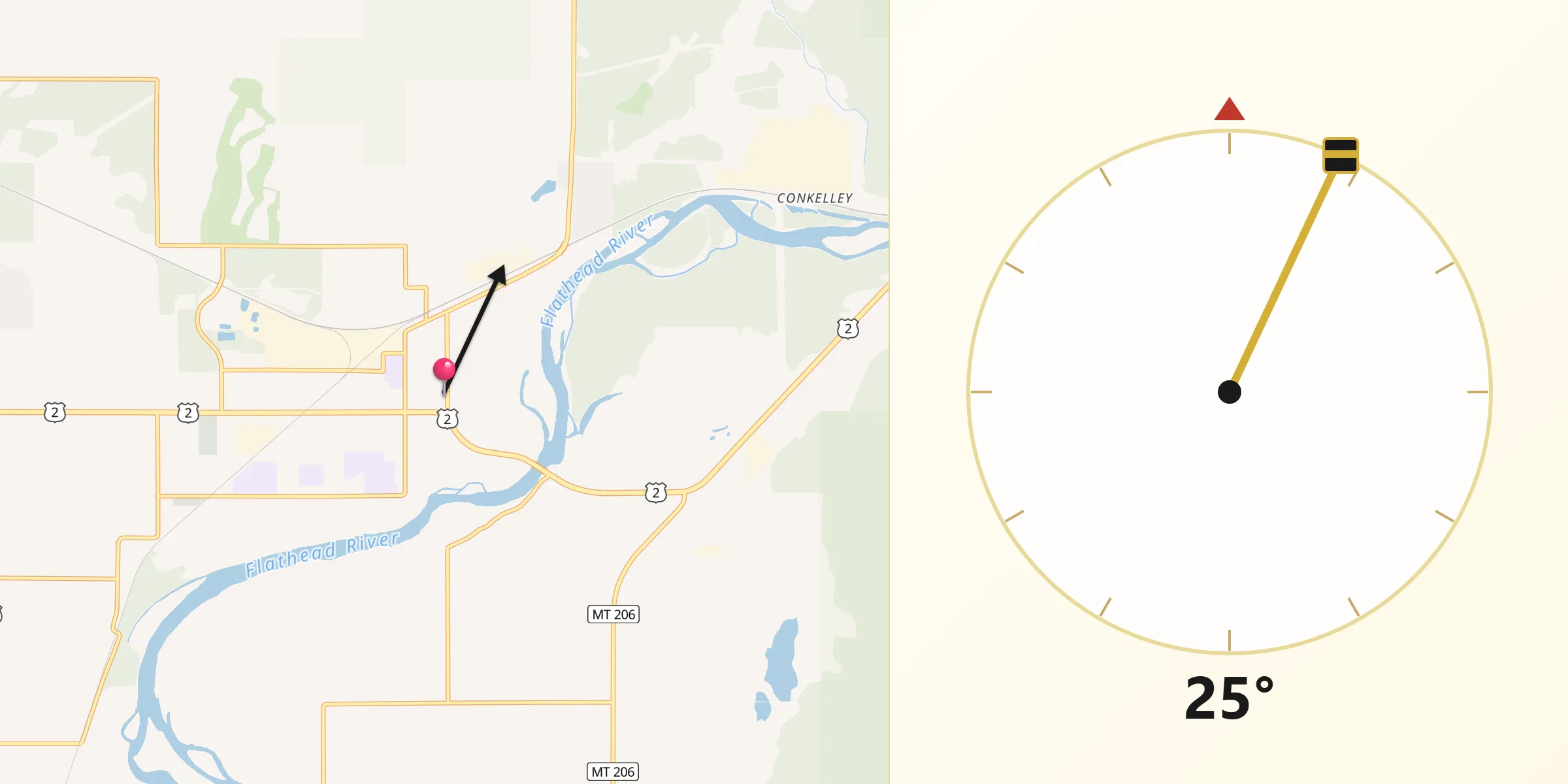 Qibla Direction from Columbia Falls