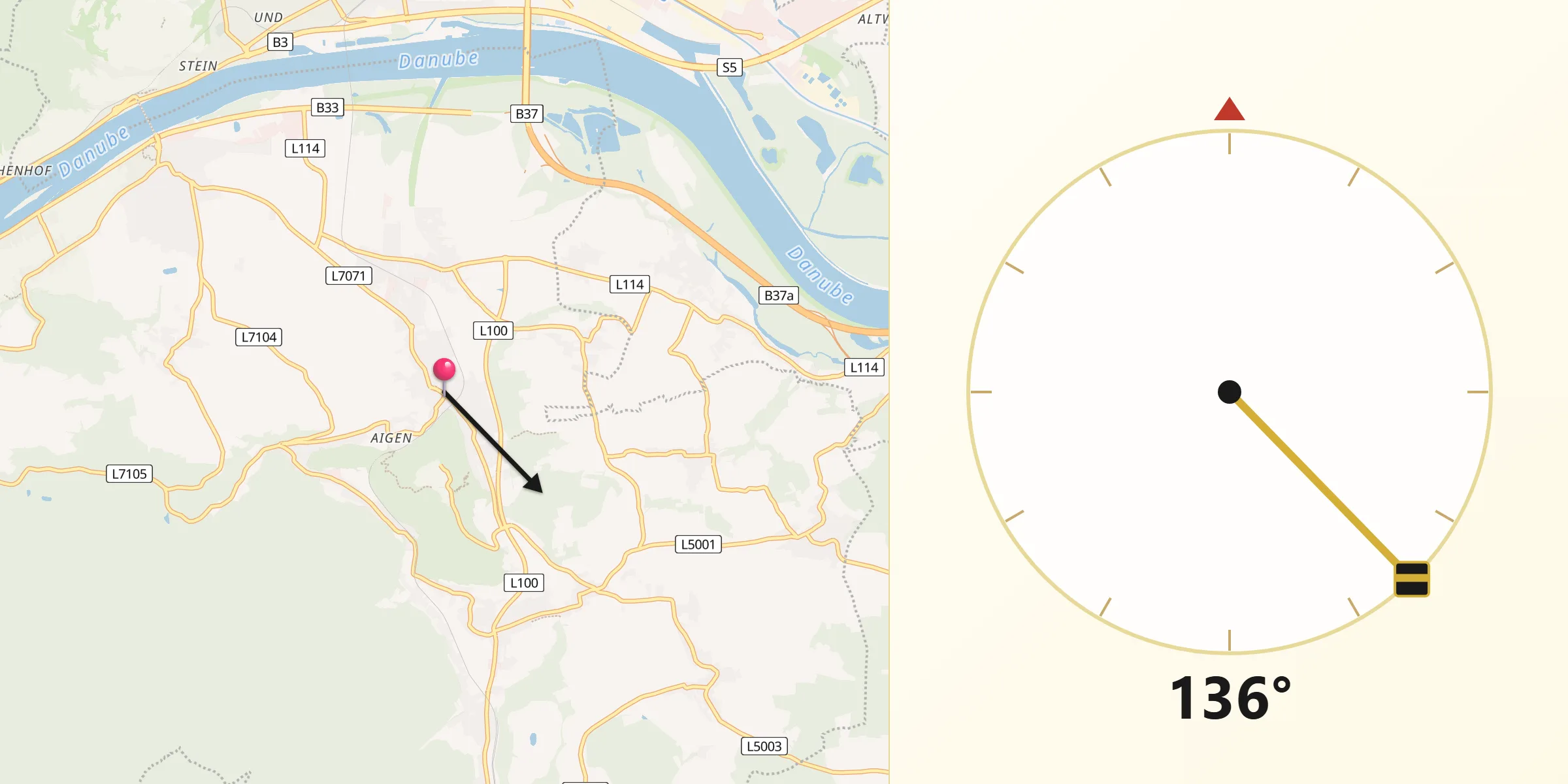 Qibla-Richtung von Furth bei Göttweig