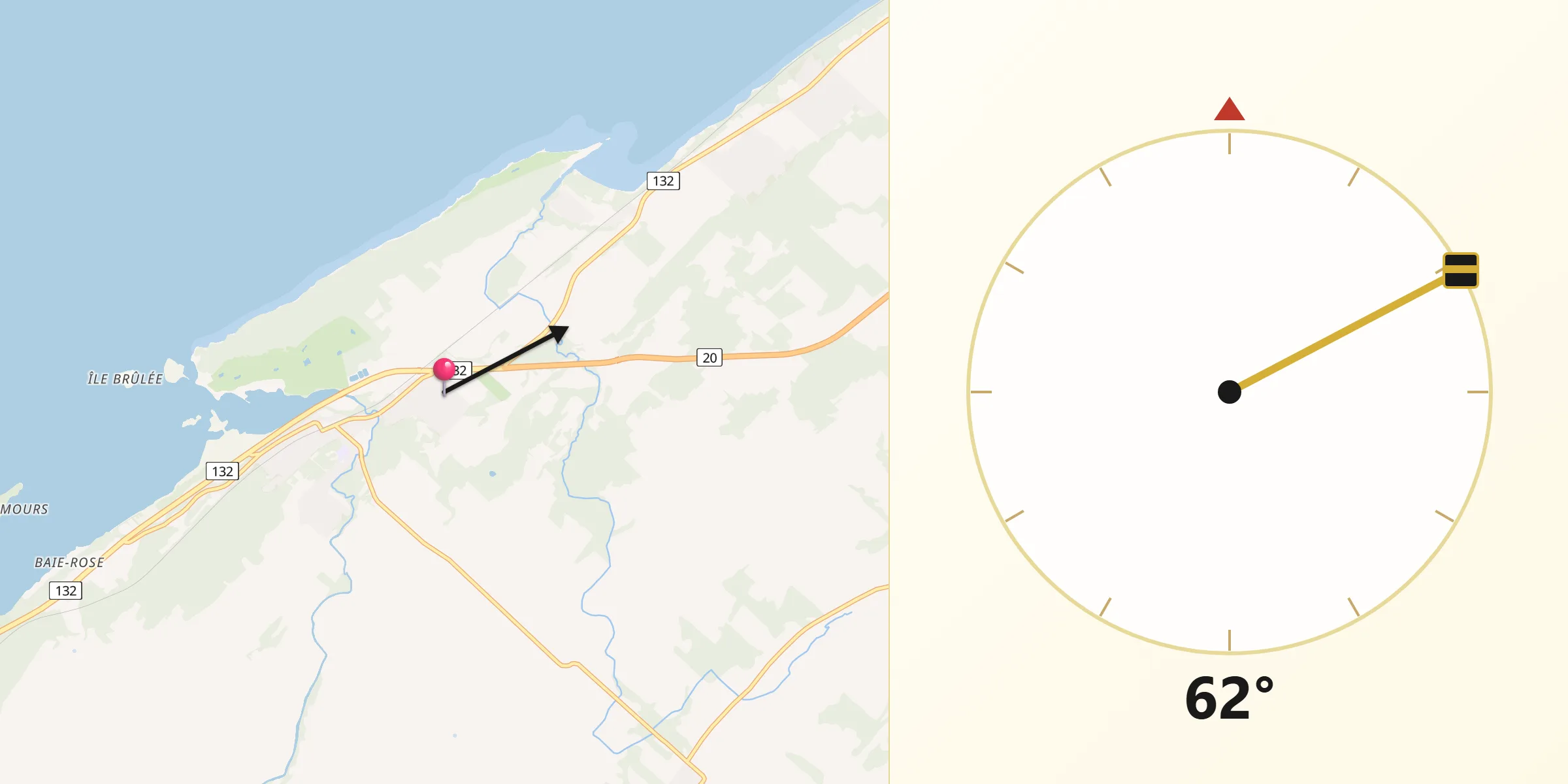 Qibla Direction from Le Bic