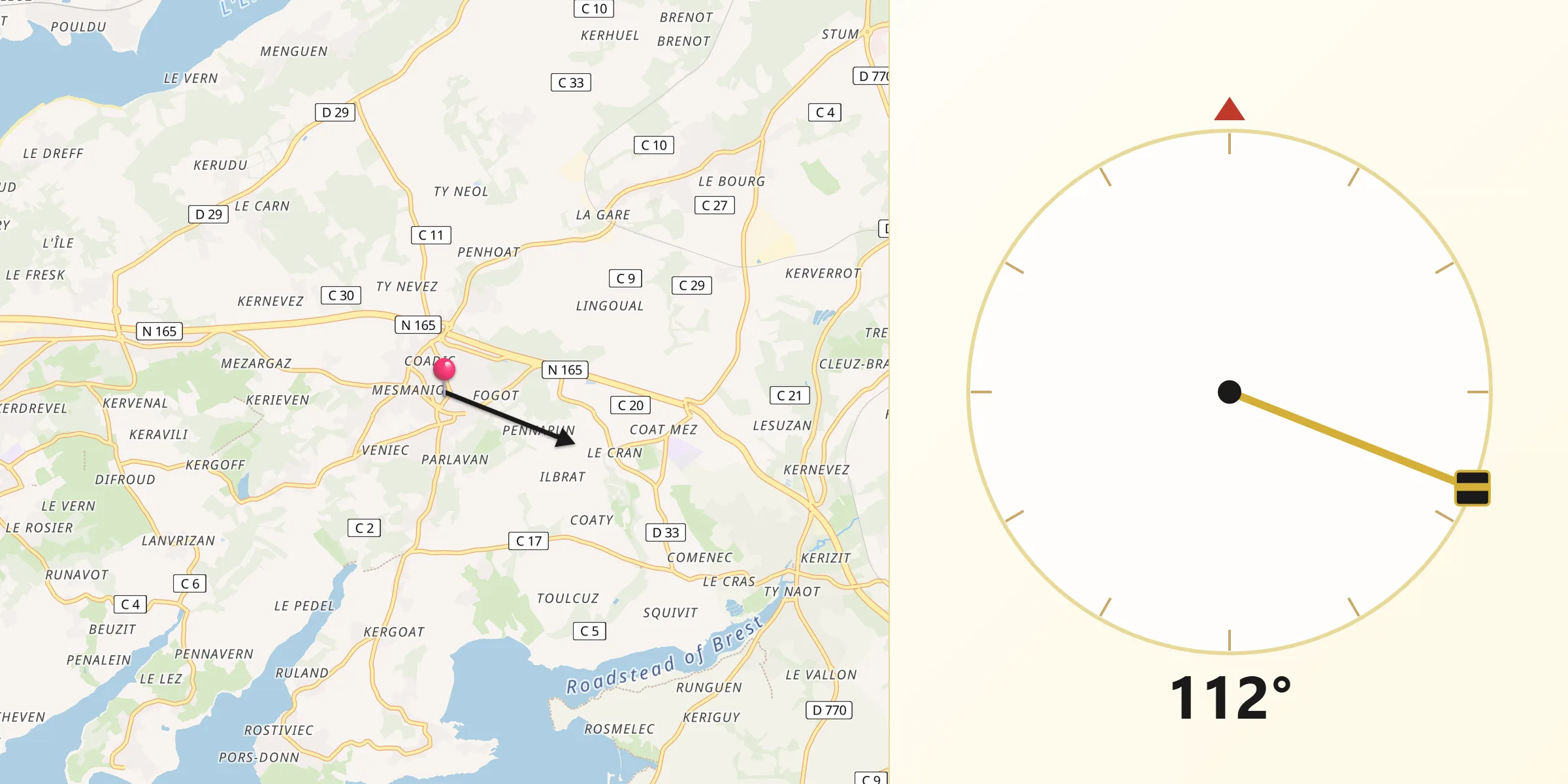 Direction vers la Qibla depuis Loperhet