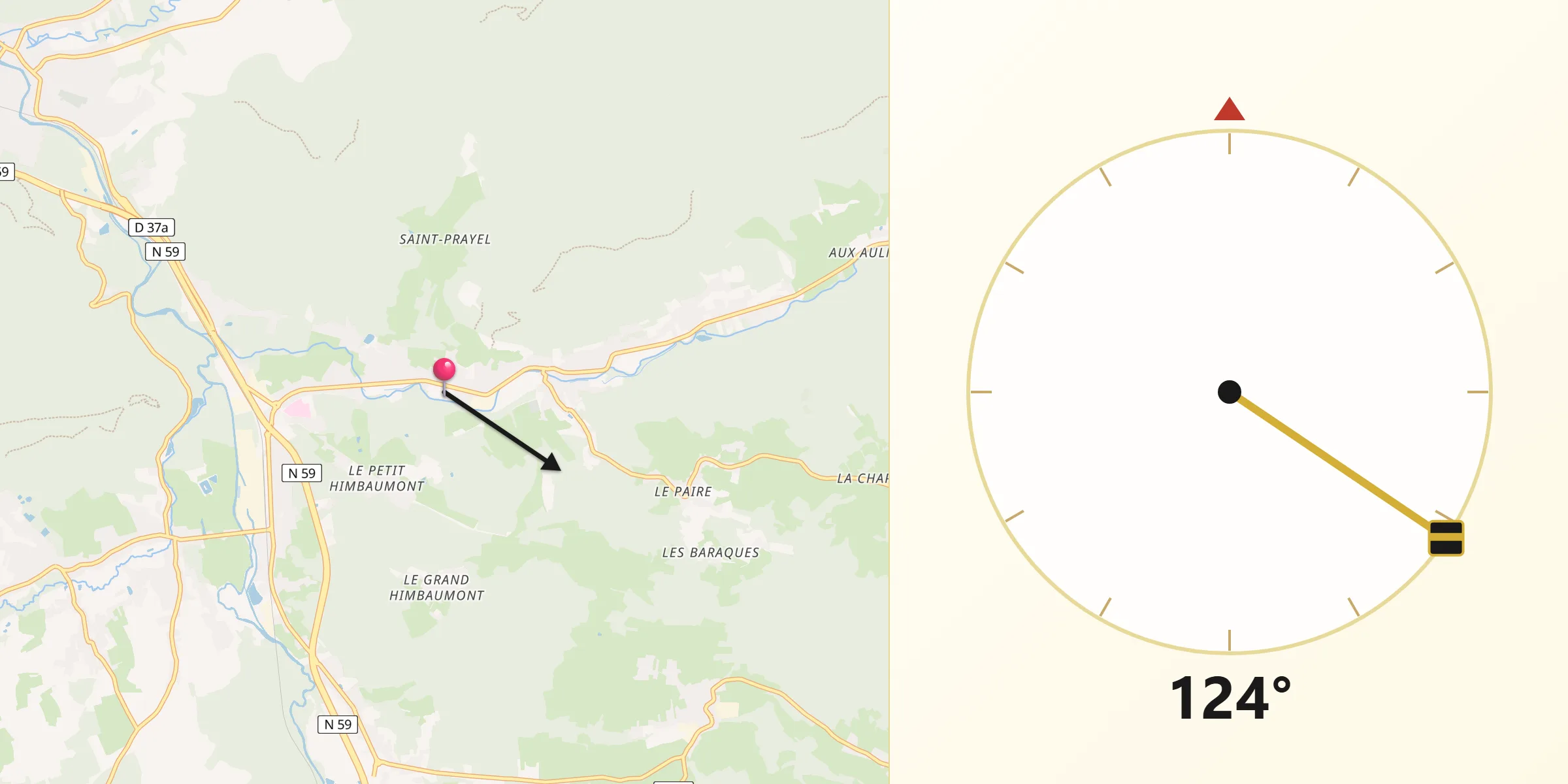 Direction vers la Qibla depuis Moyenmoutier