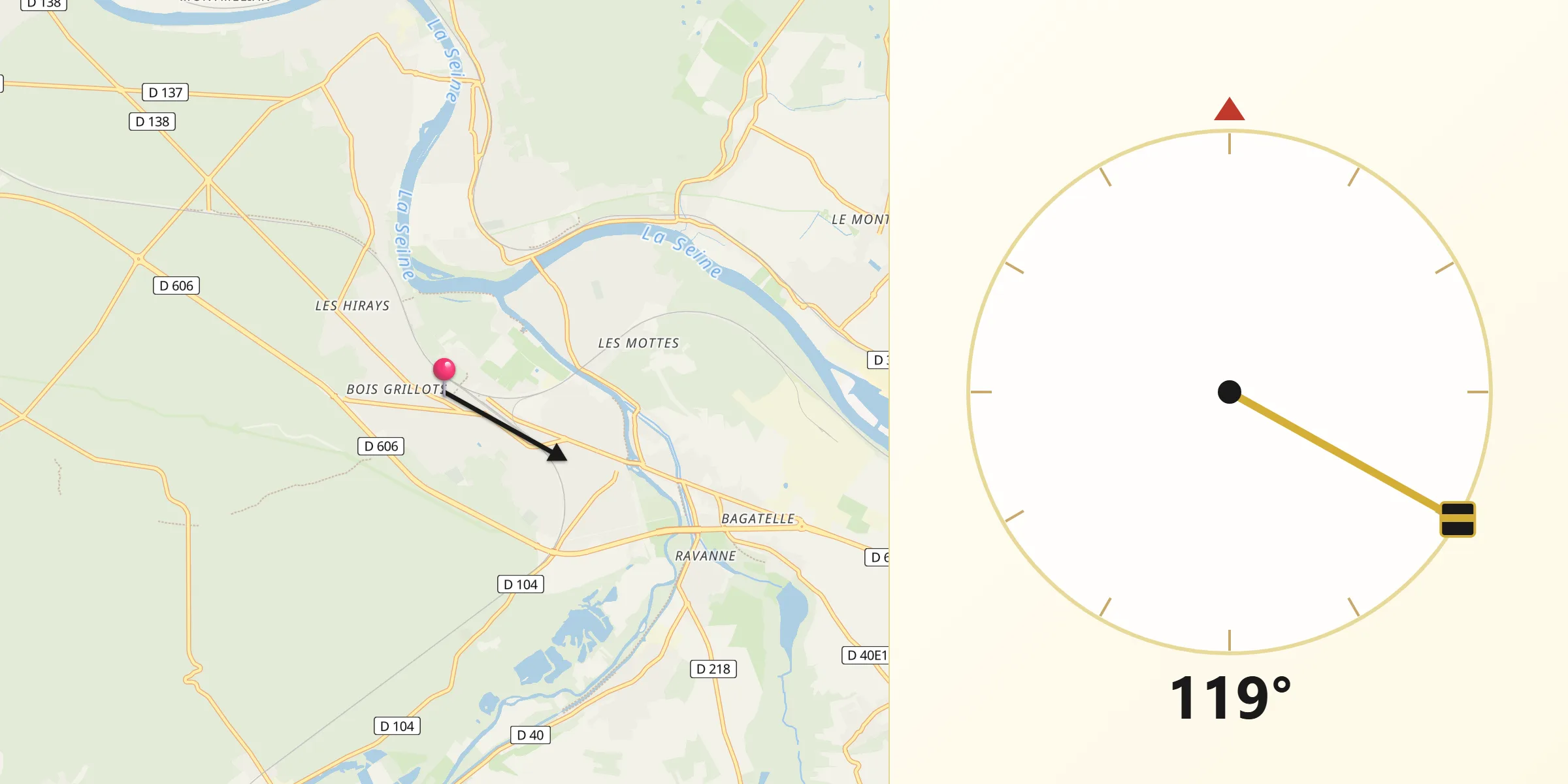 Direction vers la Qibla depuis Veneux-les-Sablons