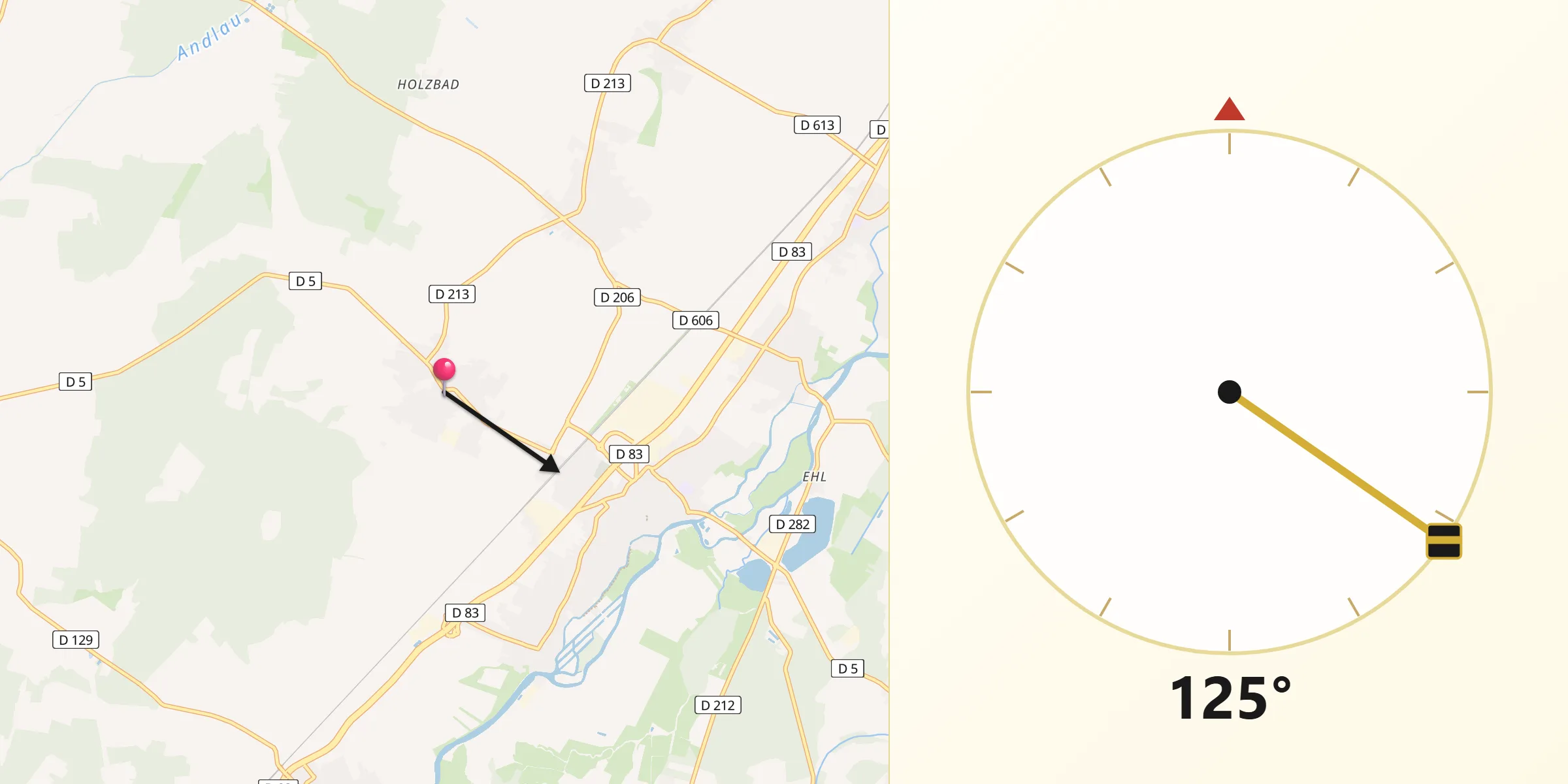 Direction vers la Qibla depuis Kertzfeld