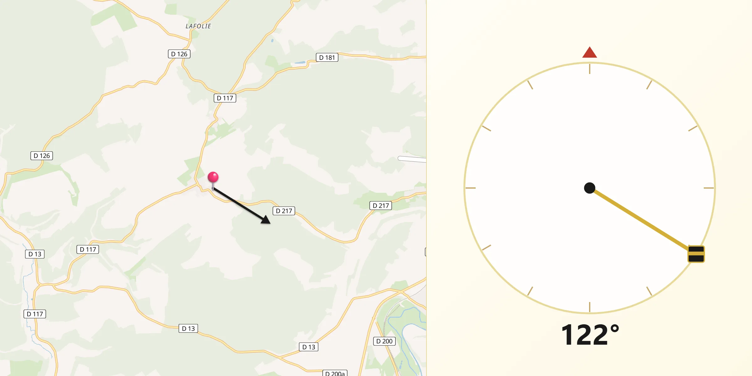 Direction vers la Qibla depuis Mussey-sur-Marne