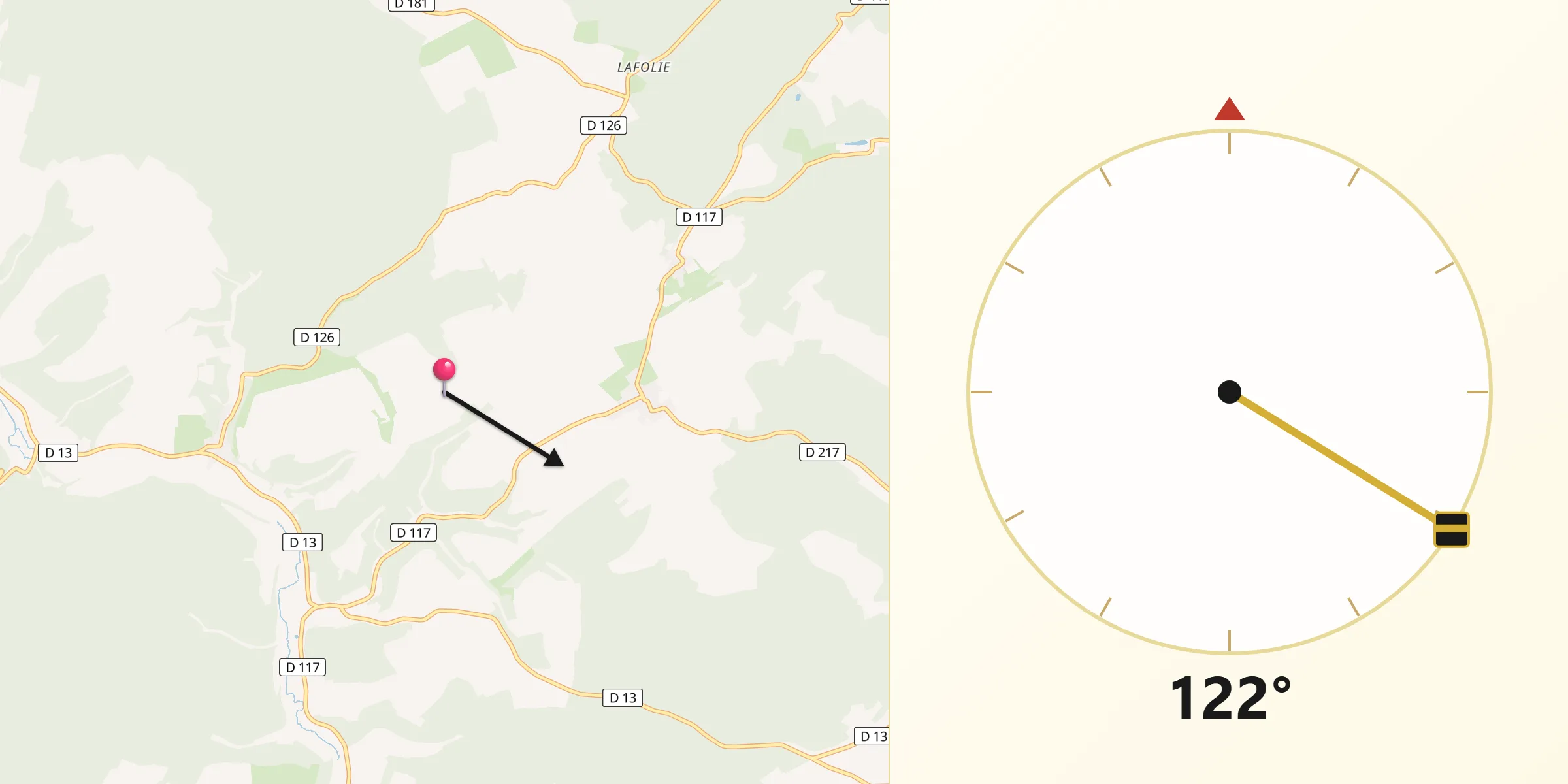Direction vers la Qibla depuis Blecourt