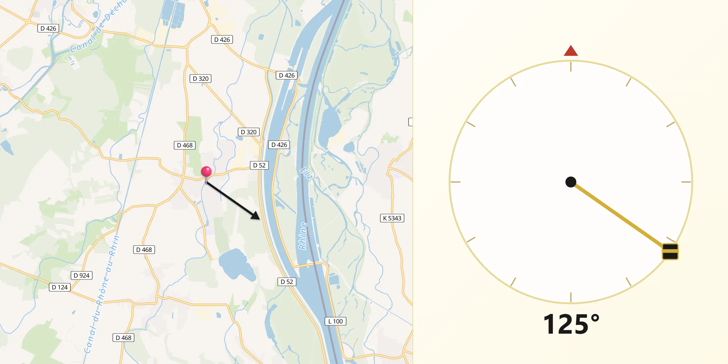 Direction vers la Qibla depuis Gerstheim