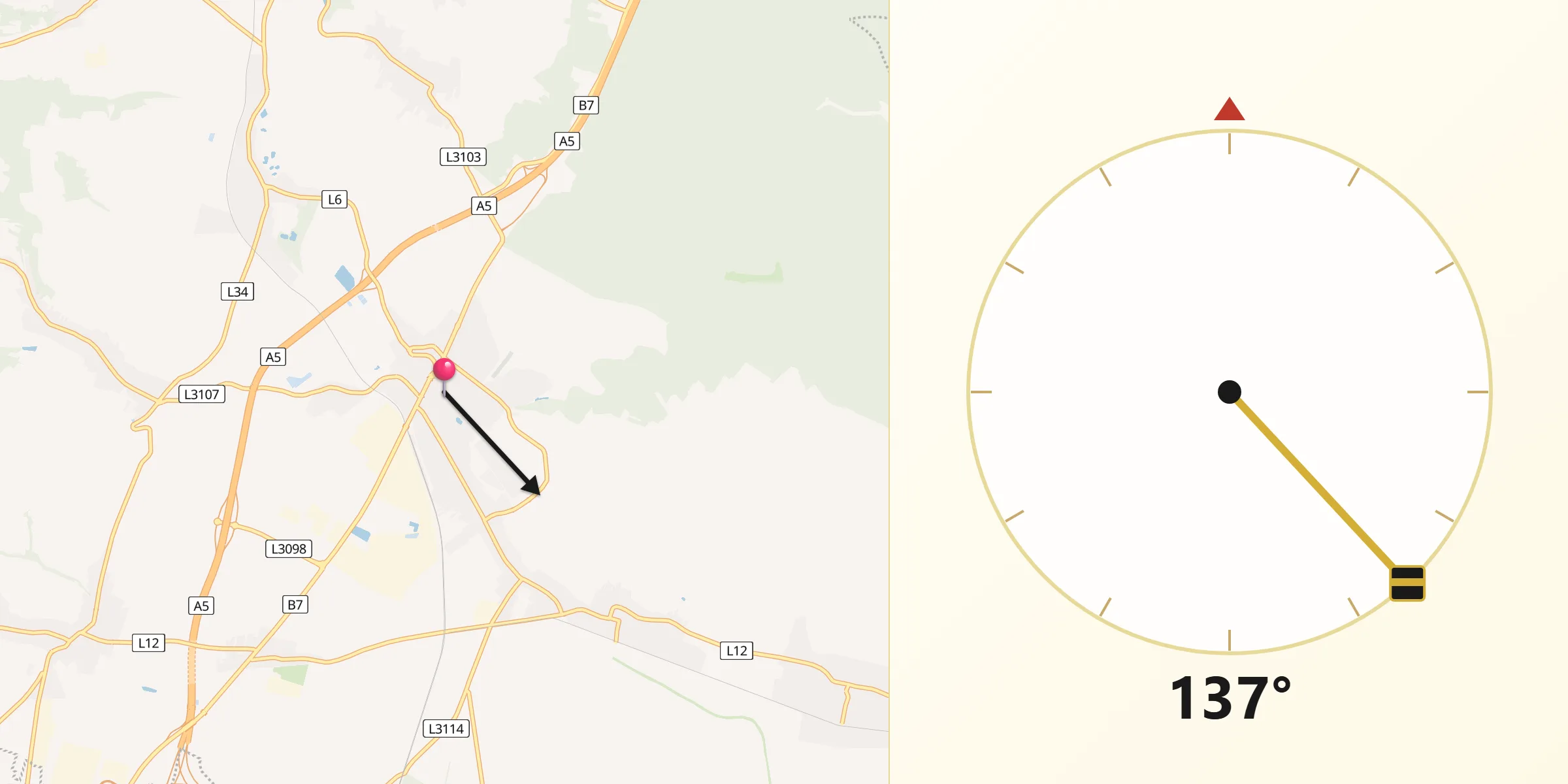 Qibla-Richtung von Wolkersdorf im Weinviertel