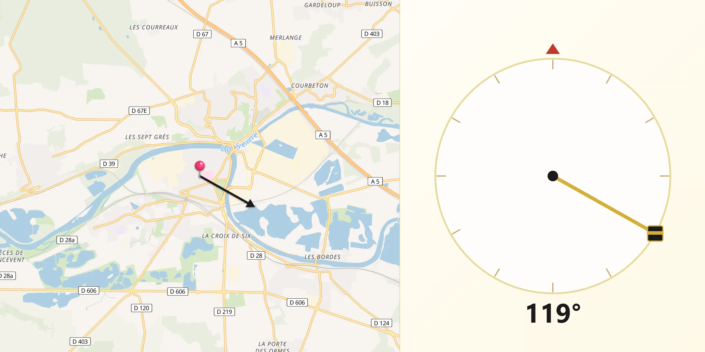 Direction vers la Qibla depuis Montereau-Fault-Yonne