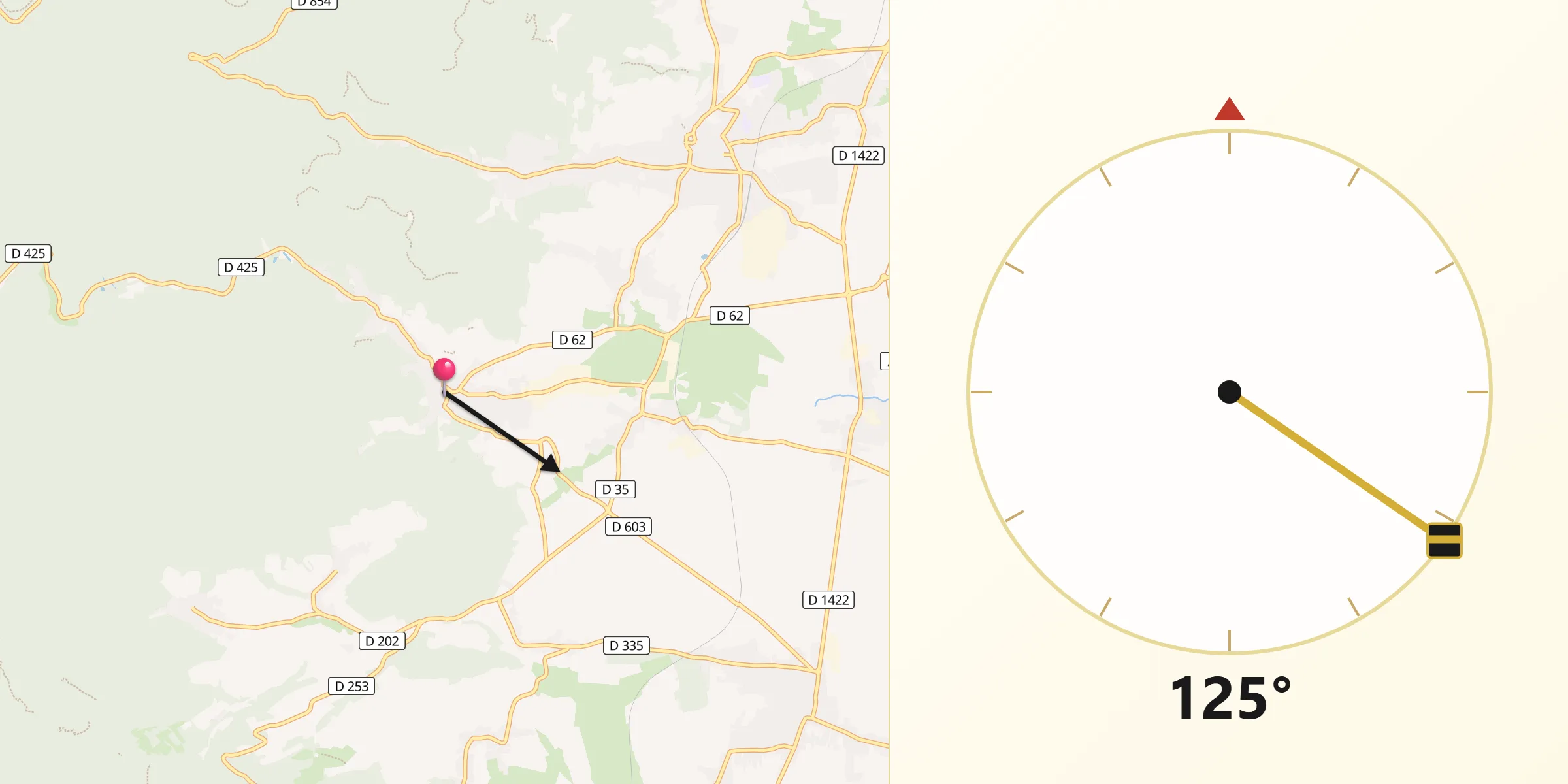 Direction vers la Qibla depuis Andlau