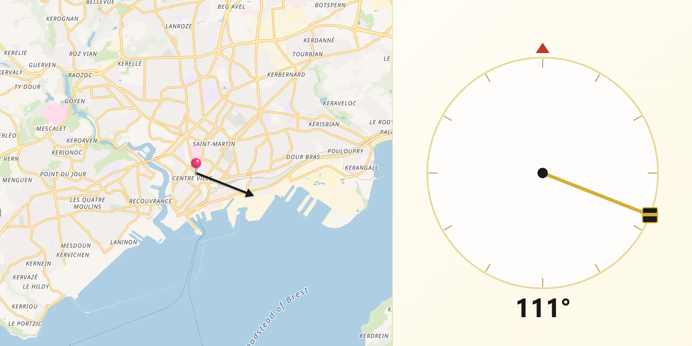 Hướng Qibla từ Brest