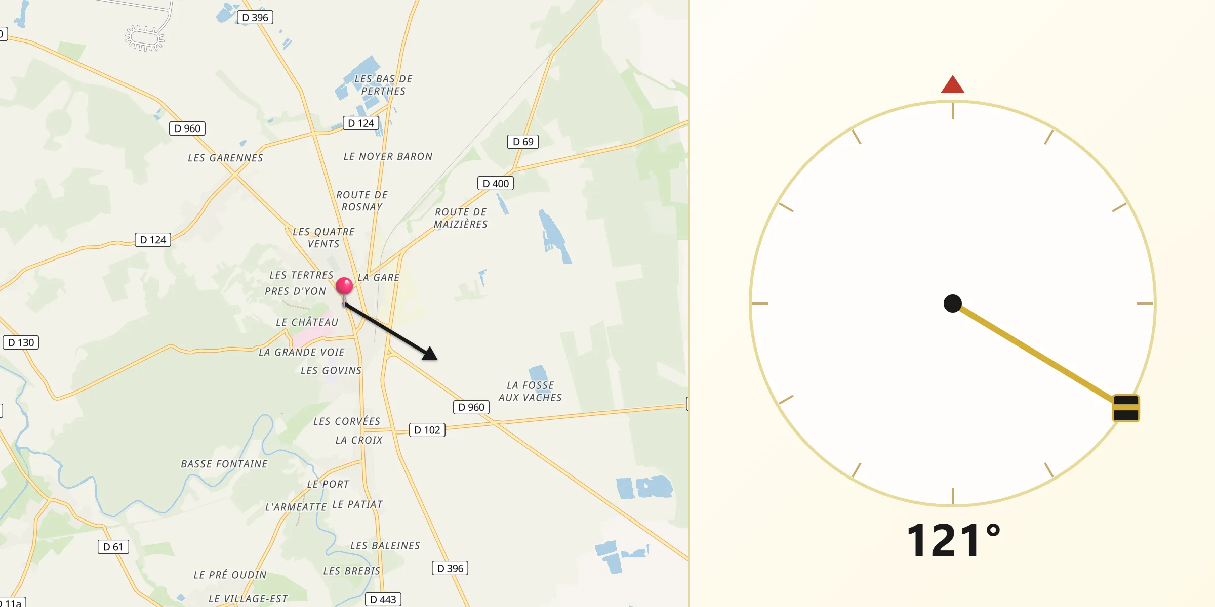 Direction vers la Qibla depuis Brienne-le-Château