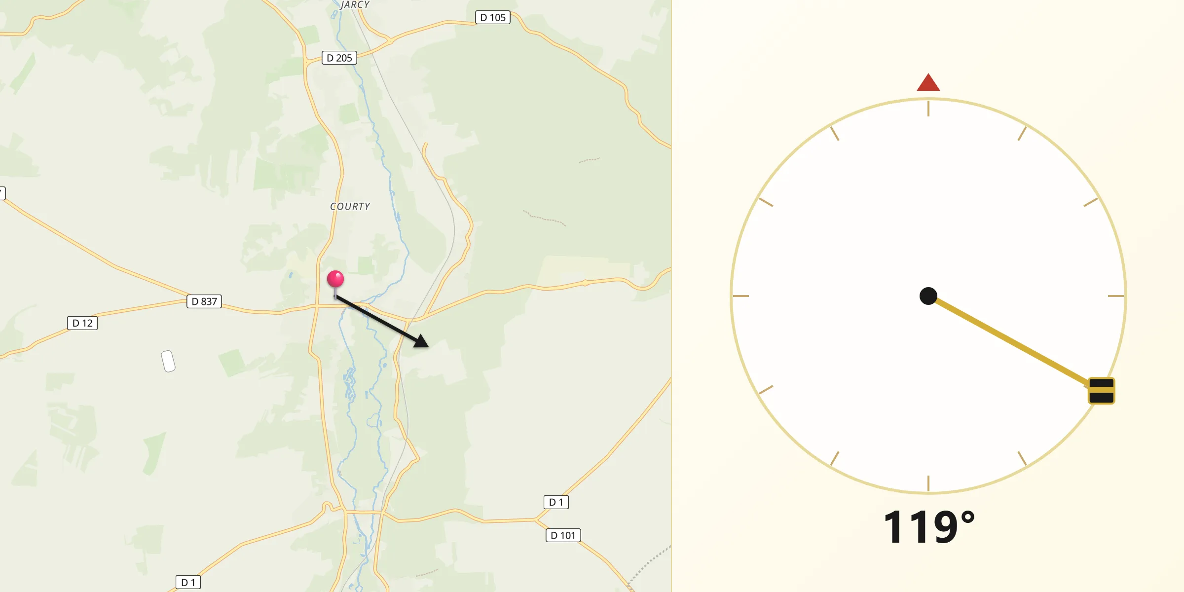Direction vers la Qibla depuis Maisse