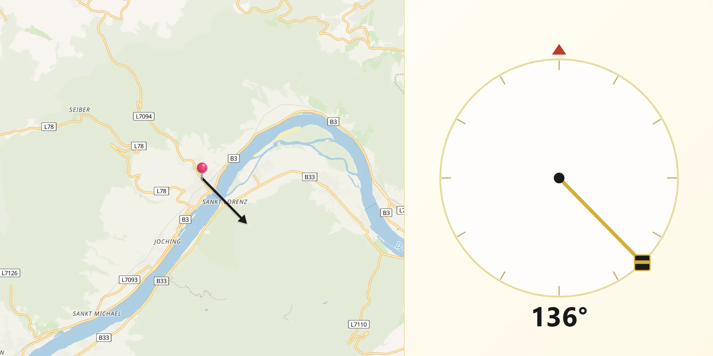 Qibla-Richtung von Weißenkirchen in der Wachau