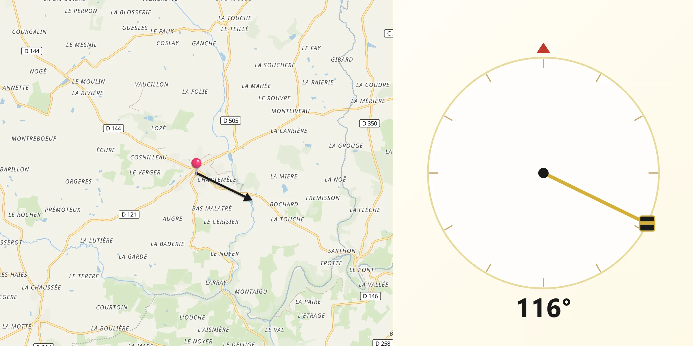 Direction vers la Qibla depuis Saint-Pierre-des-Nids