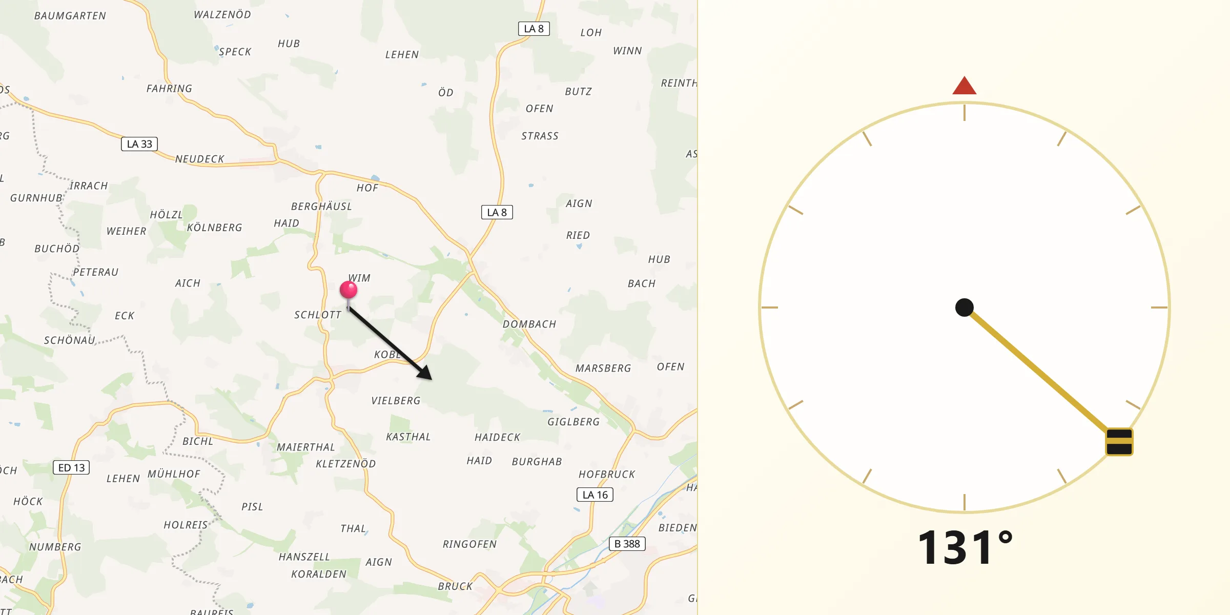 Qibla-Richtung von Neufraunhofen