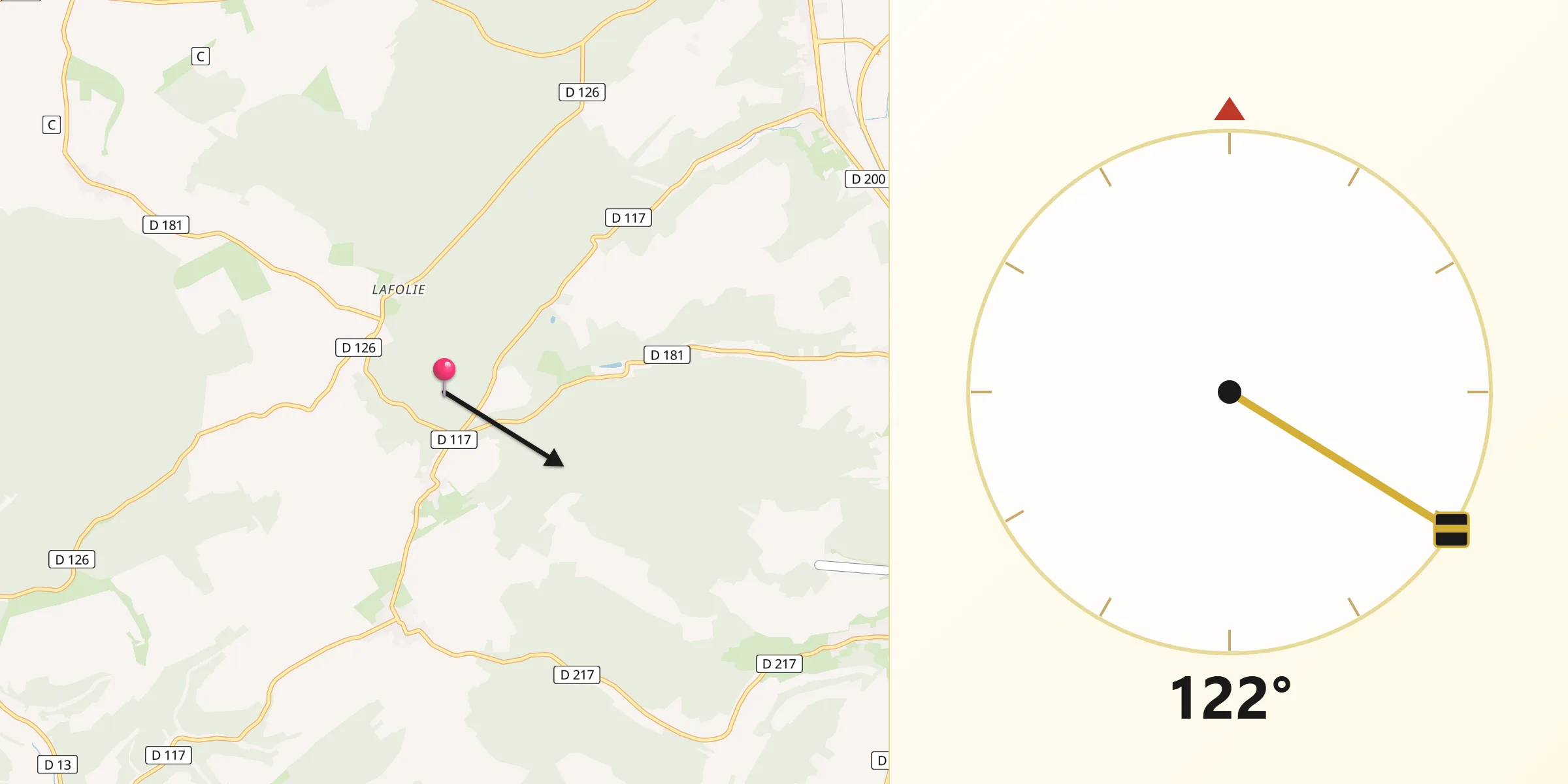 Direction vers la Qibla depuis Fronville