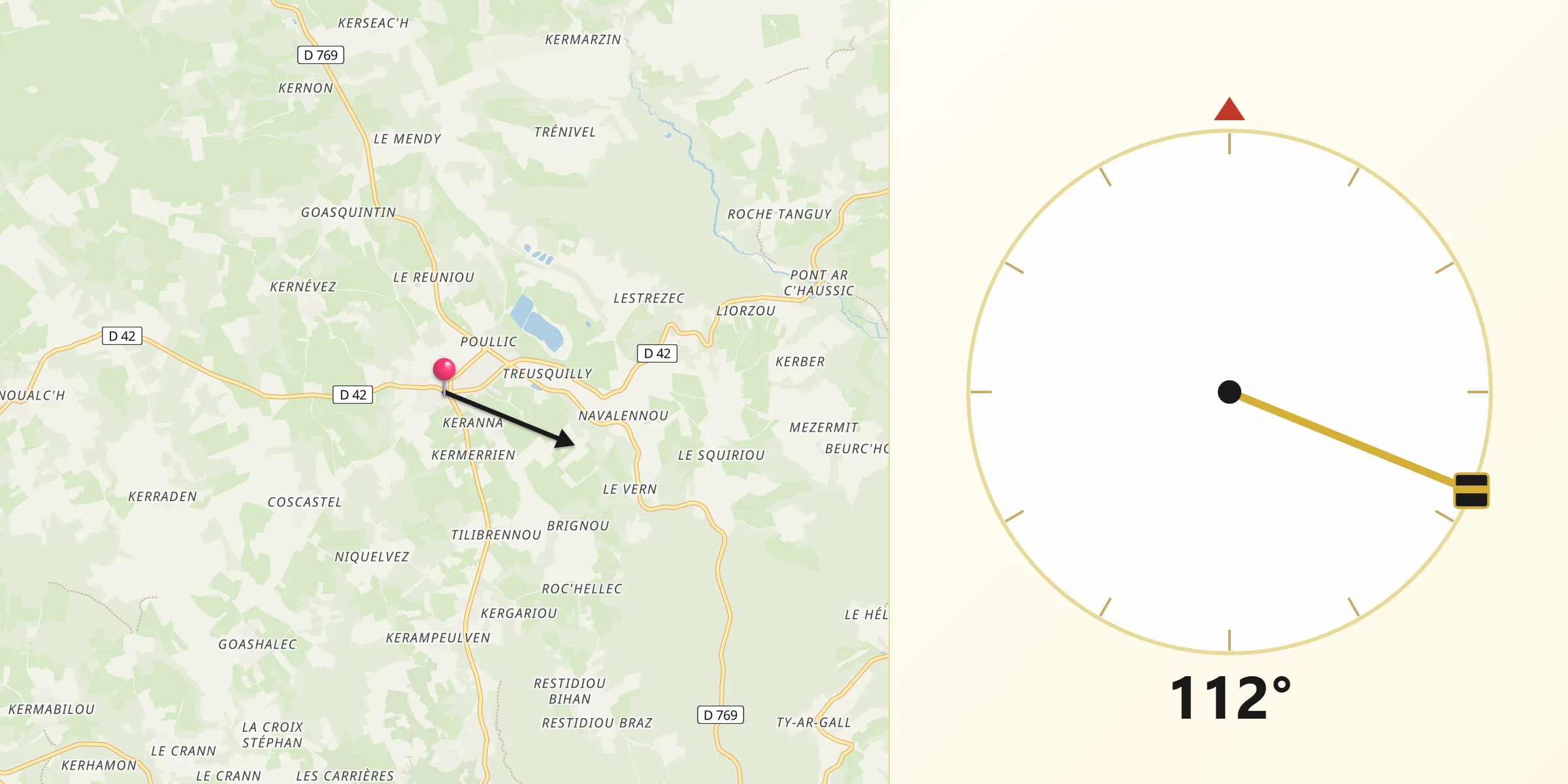 Direction vers la Qibla depuis Berrien