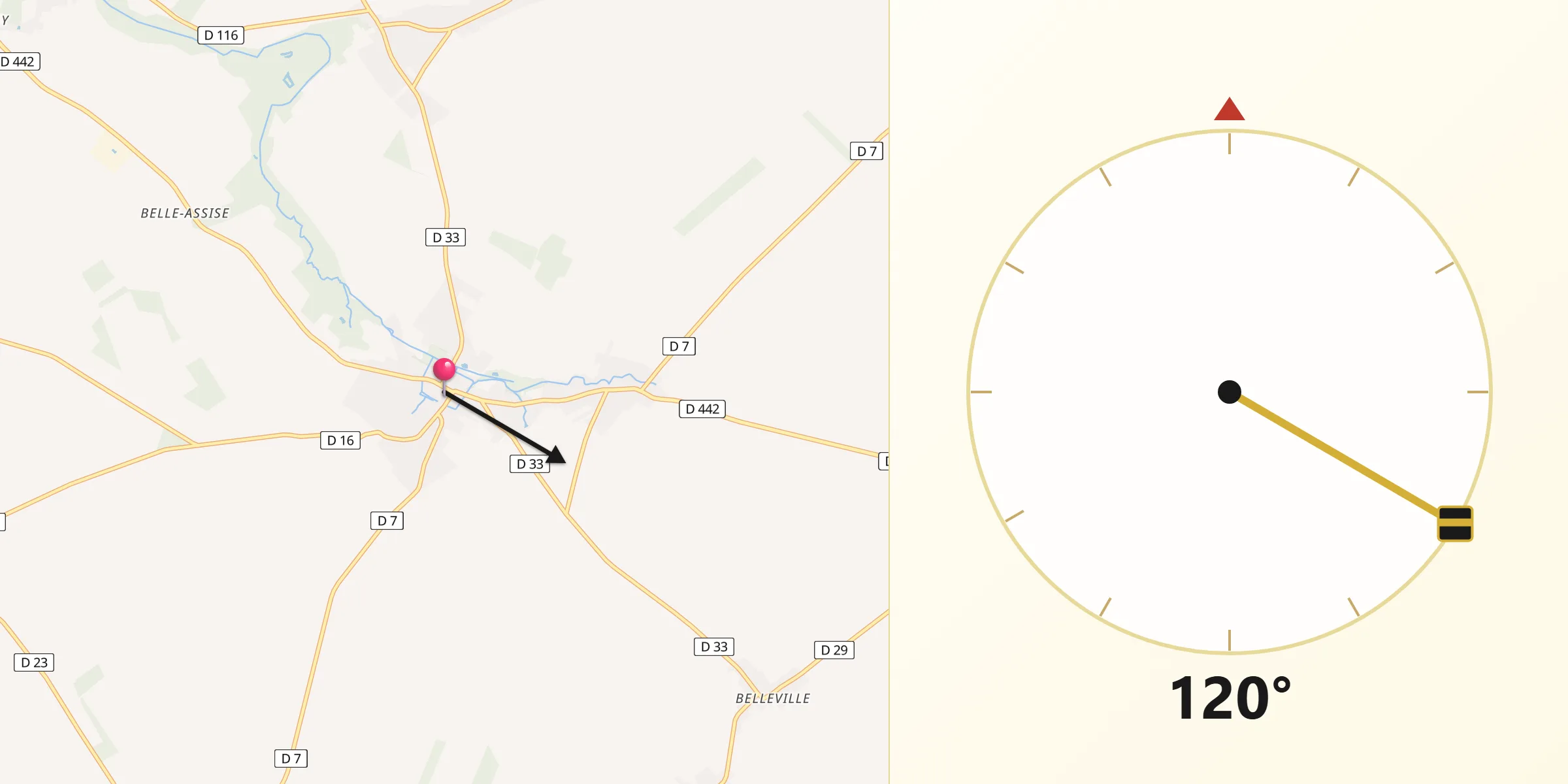 Direction vers la Qibla depuis Marigny-le-Châtel