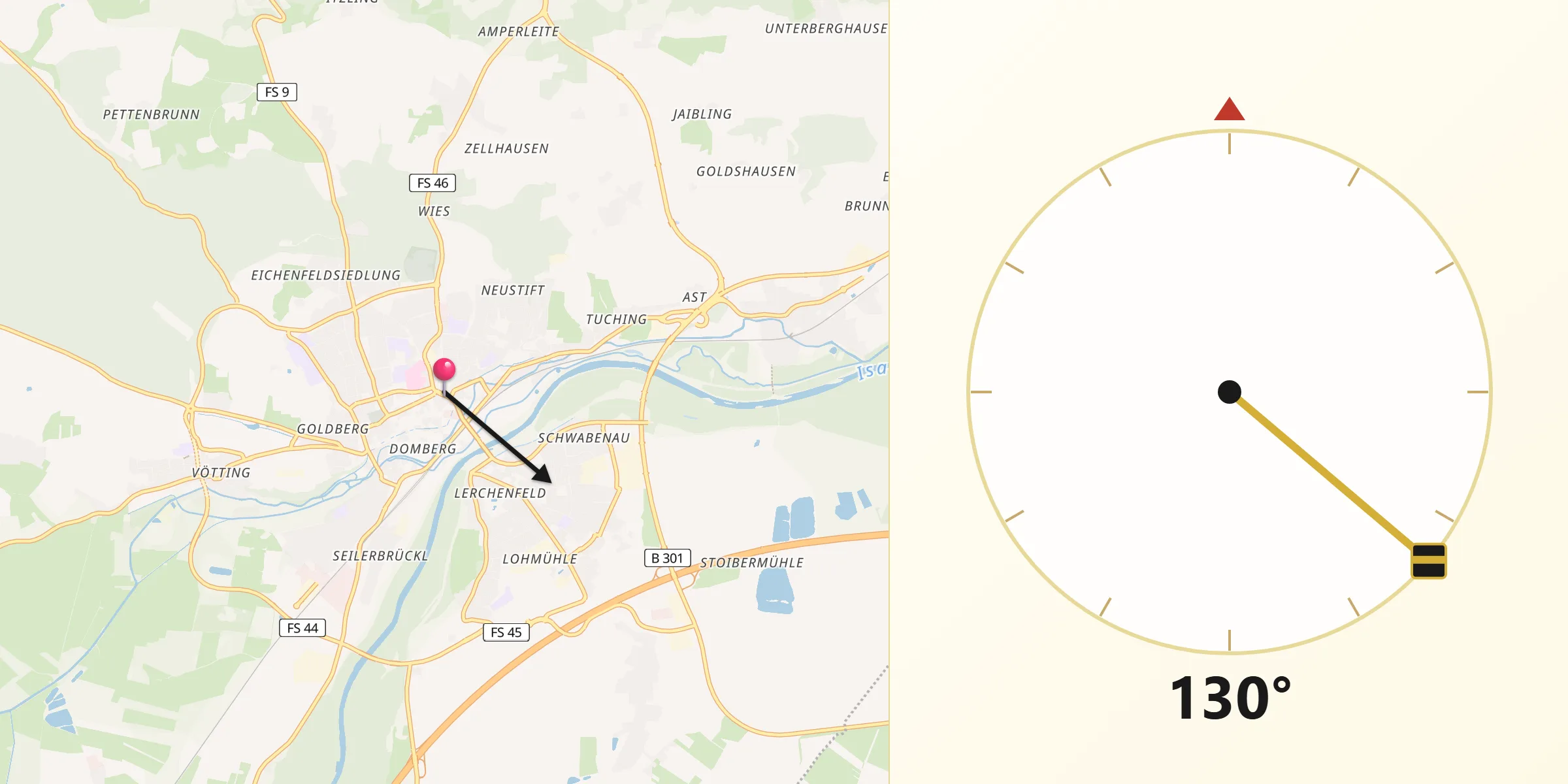 Qibla-Richtung von Freising