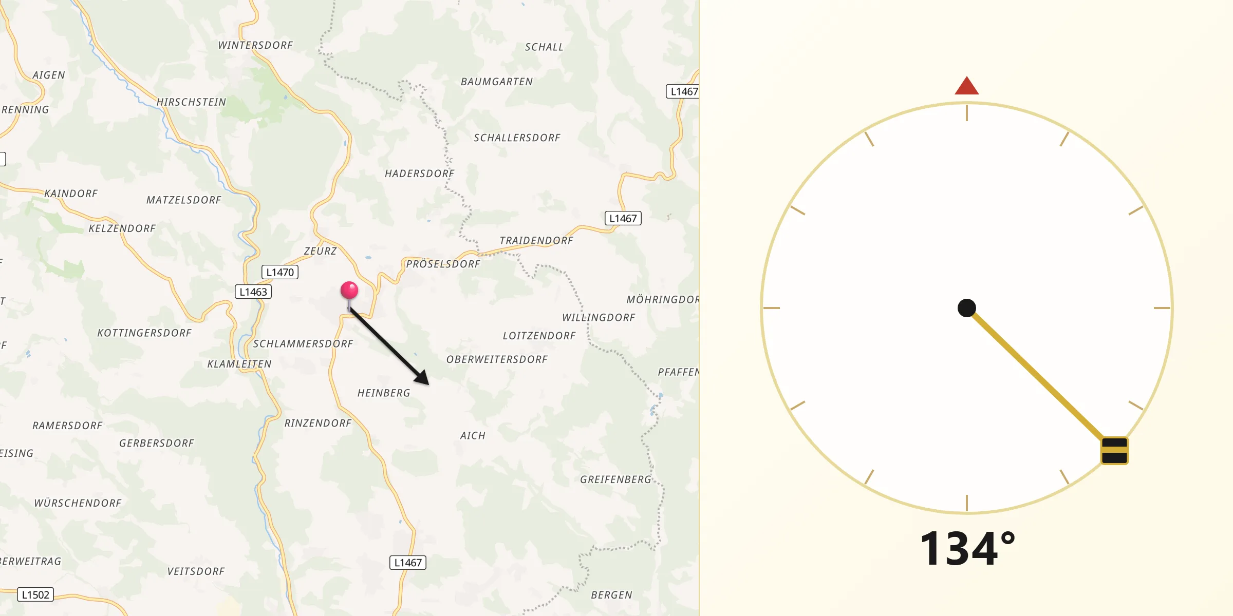 Qibla-Richtung von Alberndorf in der Riedmark