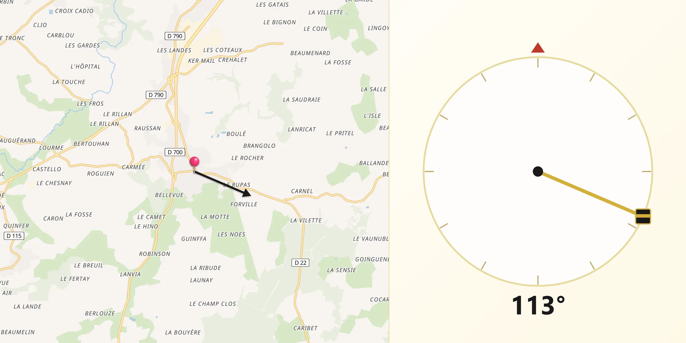 Direction vers la Qibla depuis Plaintel