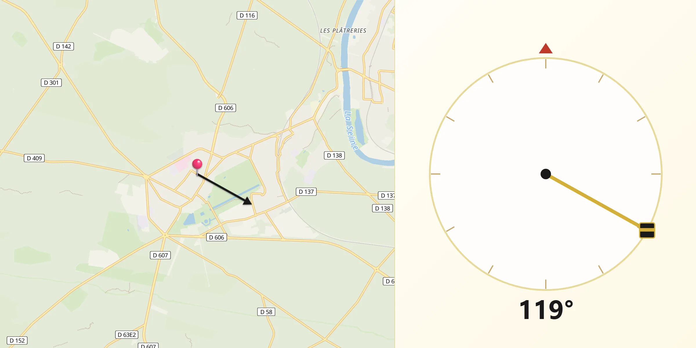 Direction vers la Qibla depuis Fontainebleau