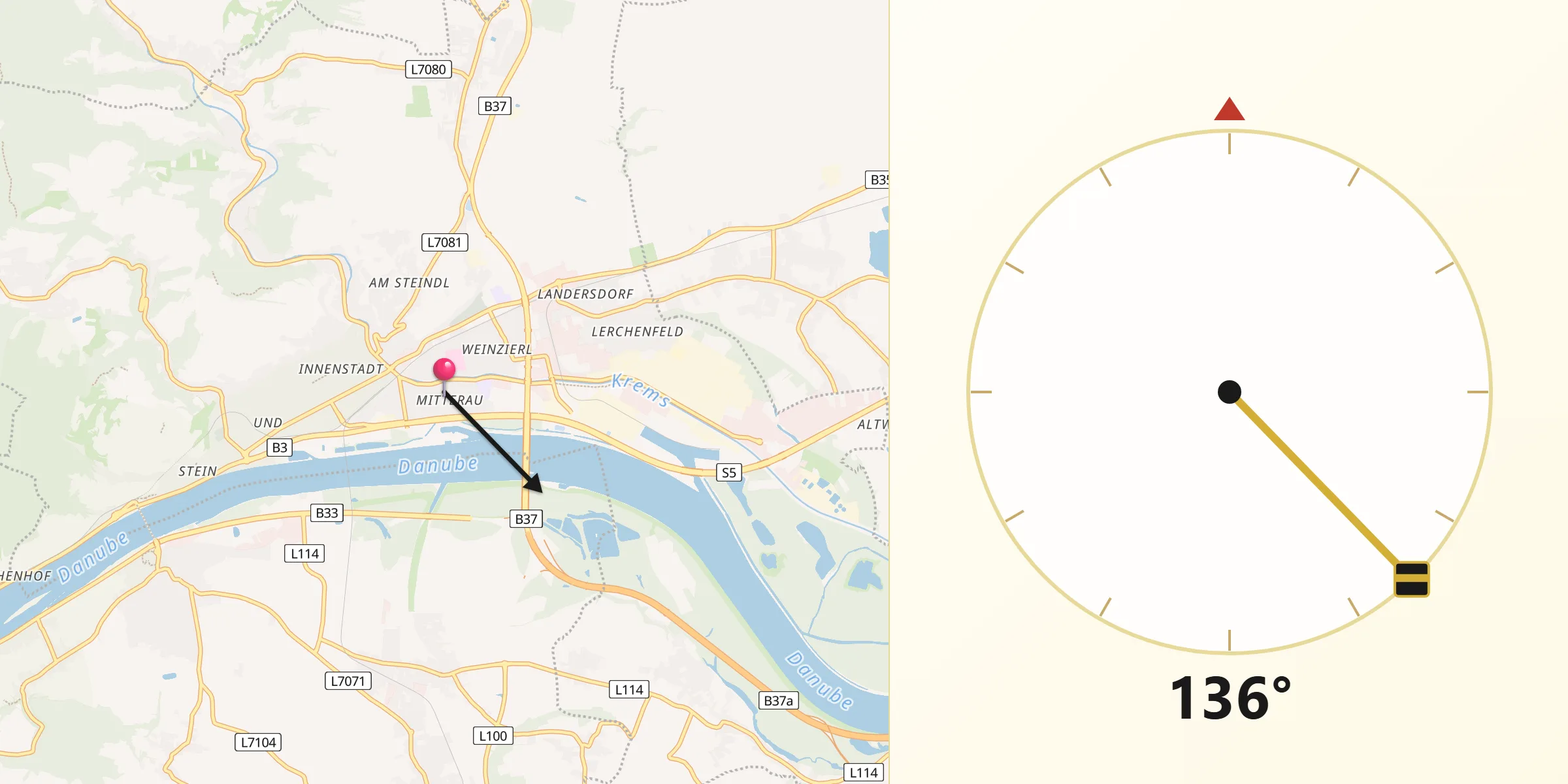 Qibla-Richtung von Krems an der Donau
