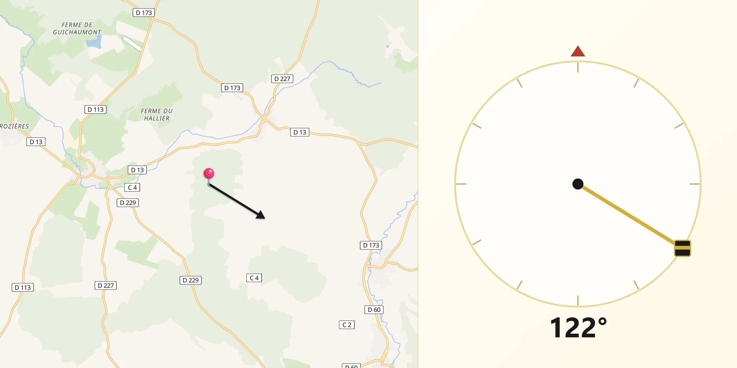 Direction vers la Qibla depuis Dommartin-le-Saint-Père