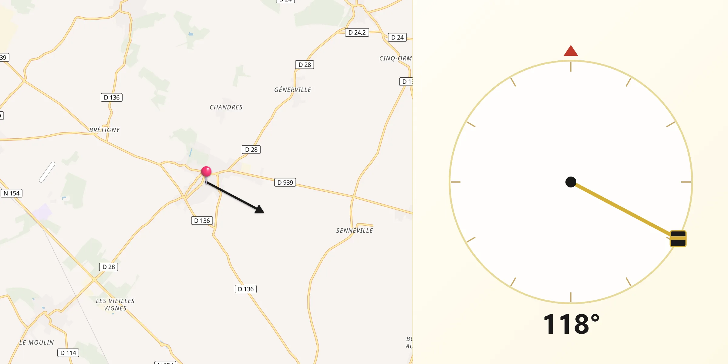 Direction vers la Qibla depuis Sours