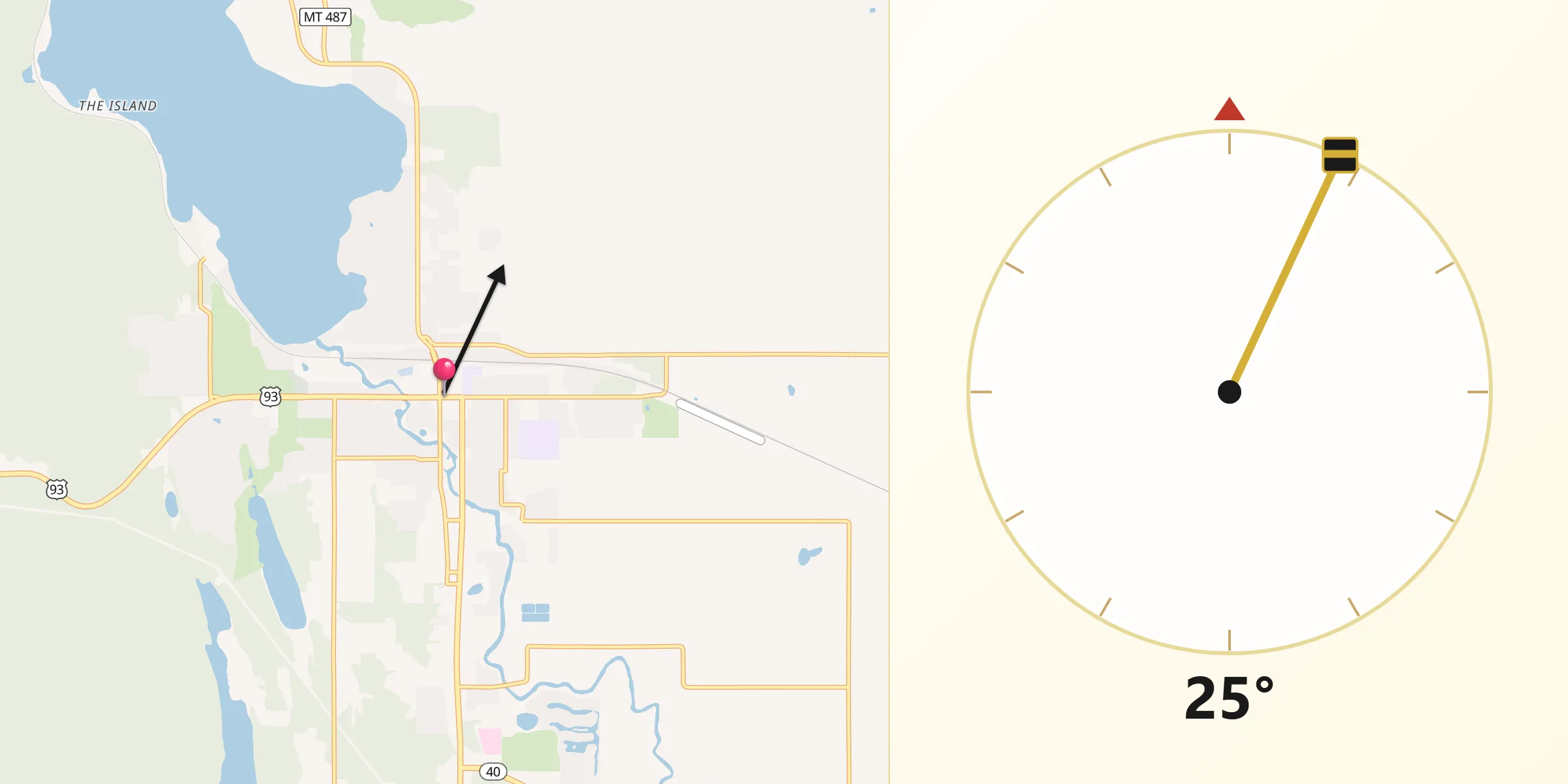 Qibla Direction from Whitefish