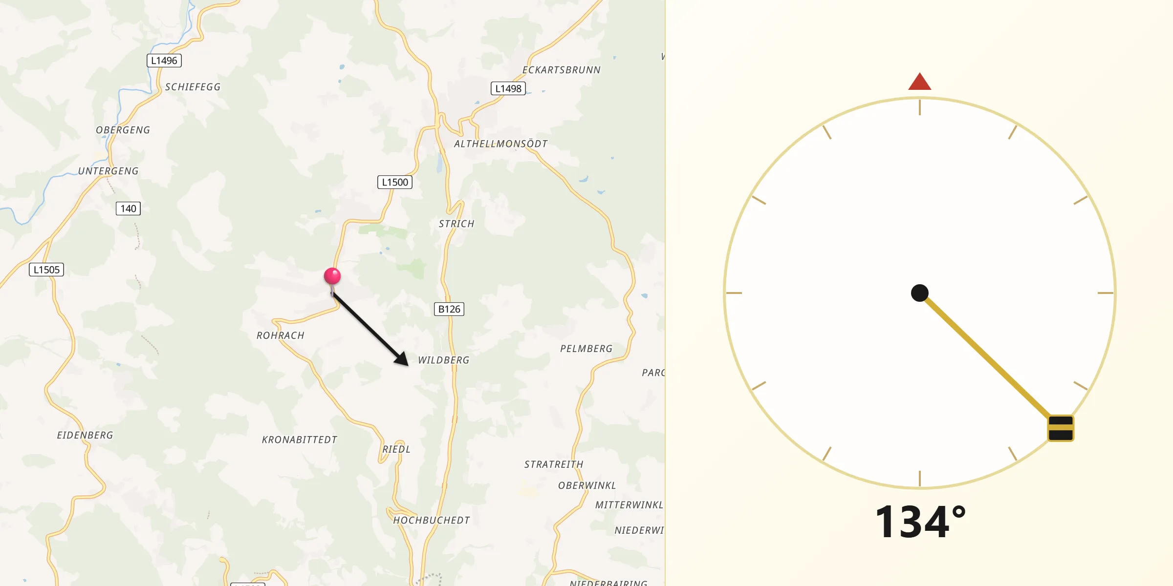 Qibla-Richtung von Kirchschlag bei Linz