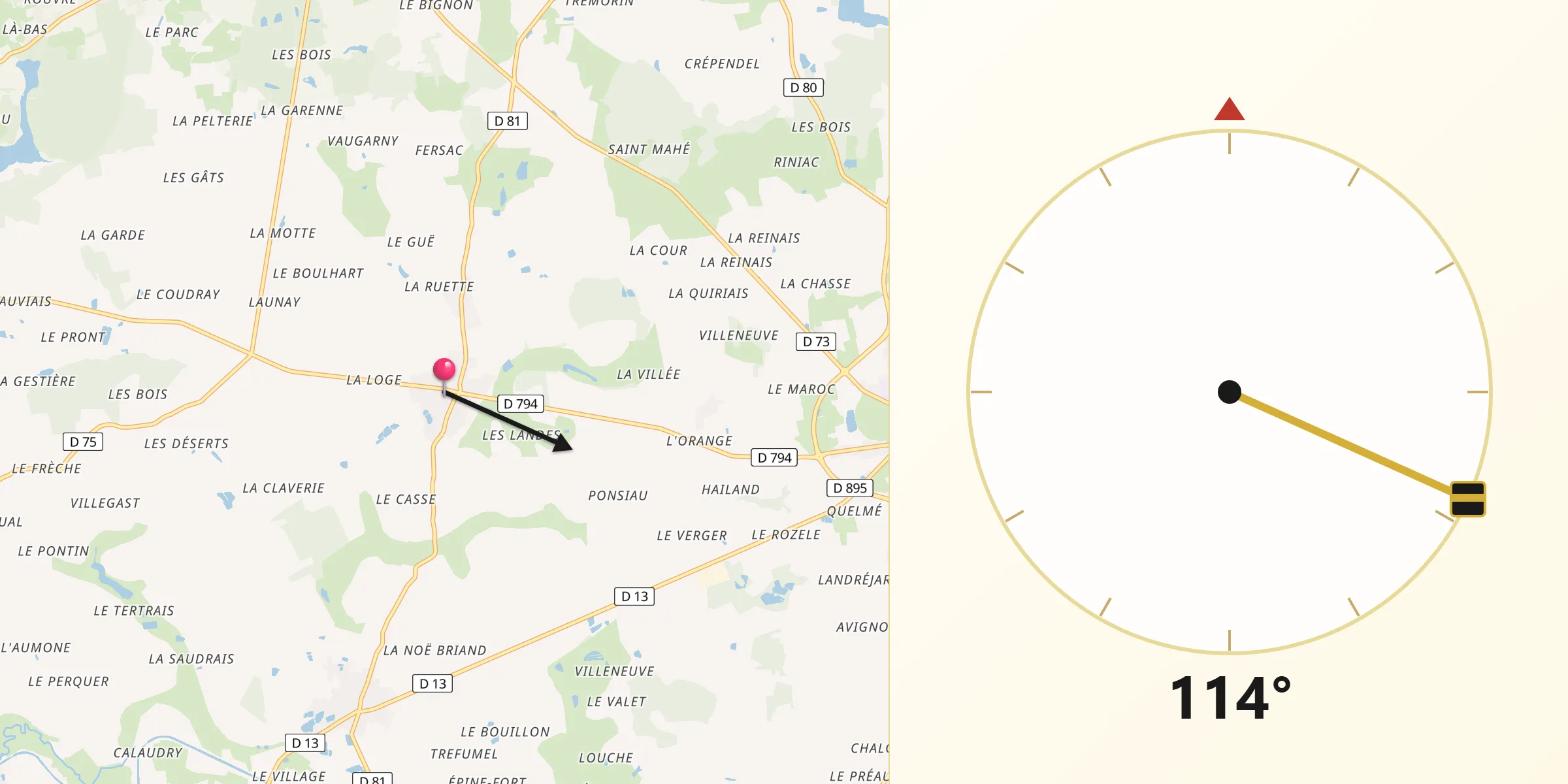 Direction vers la Qibla depuis Meillac