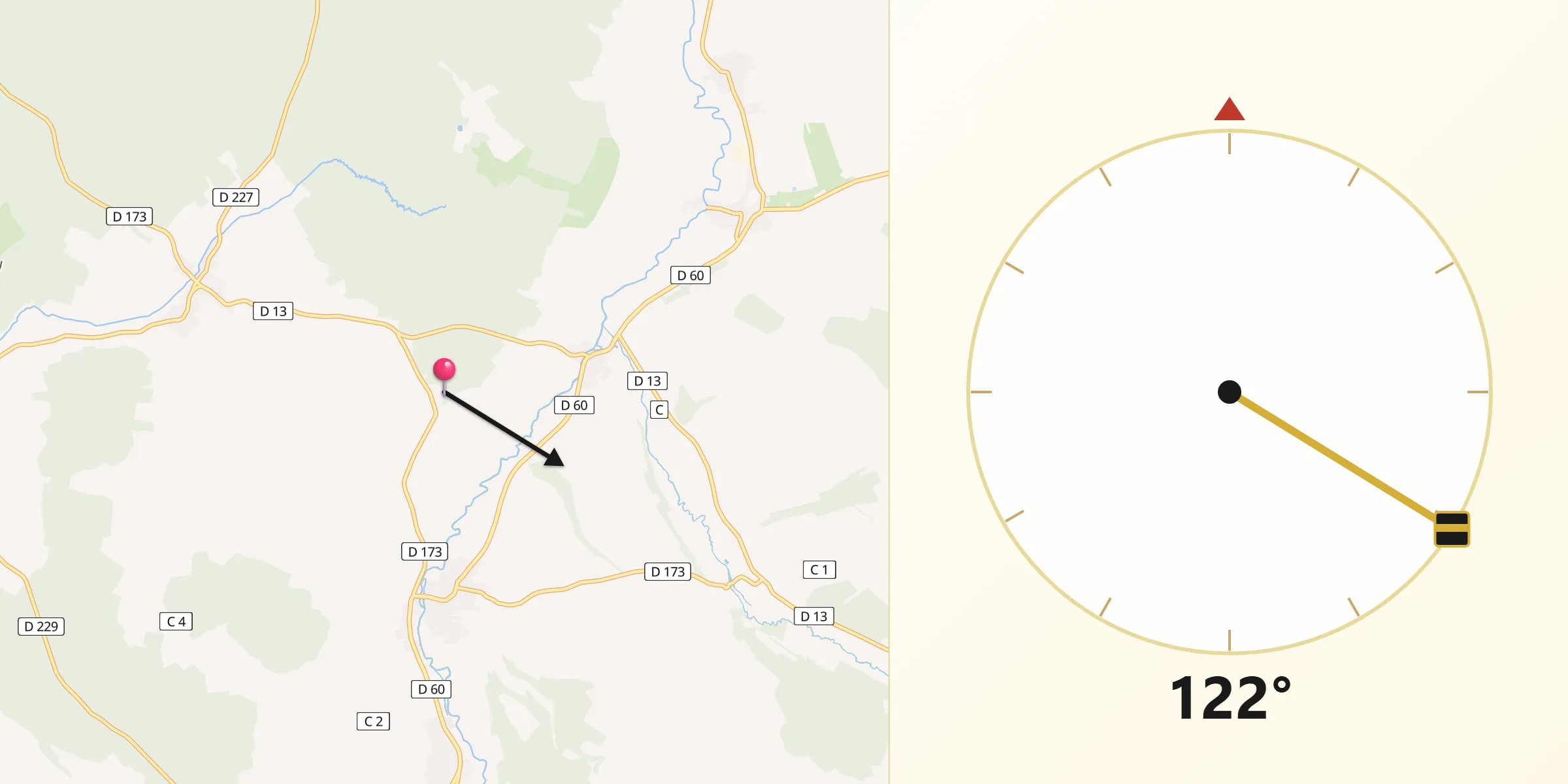 Direction vers la Qibla depuis Courcelles-sur-Blaise