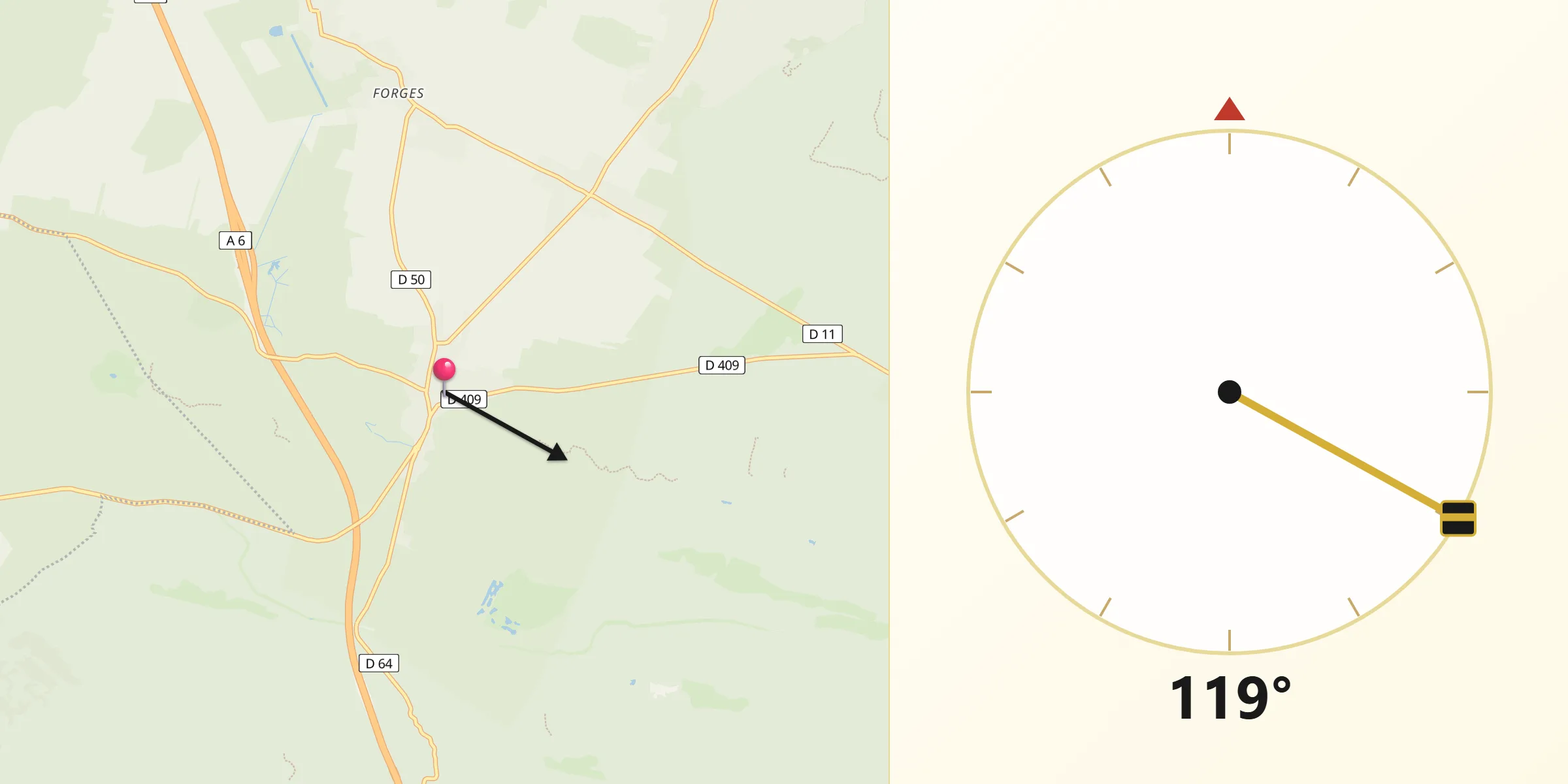 Direction vers la Qibla depuis Arbonne-la-Forêt