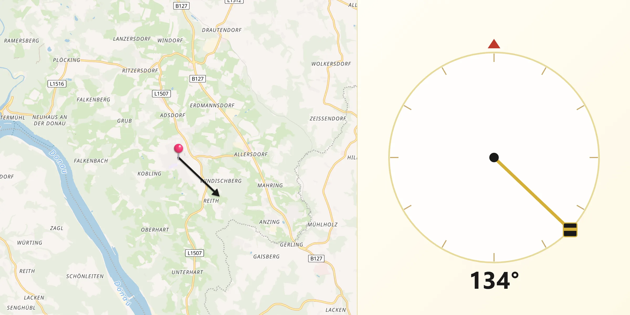 Qibla-Richtung von Sankt Martin im Mühlkreis