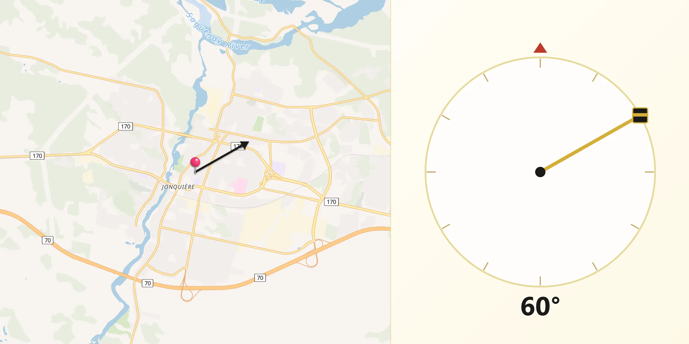 Qibla Direction from Jonquière
