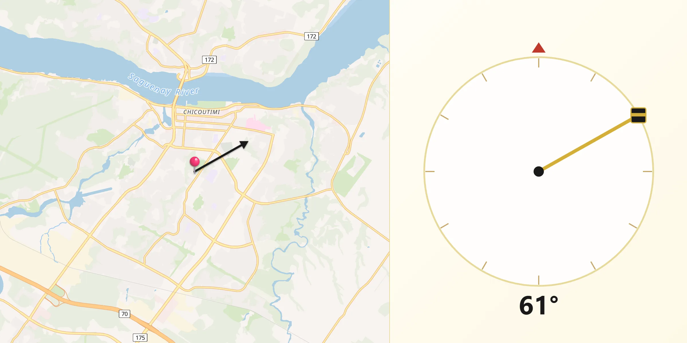 Qibla Direction from Saguenay
