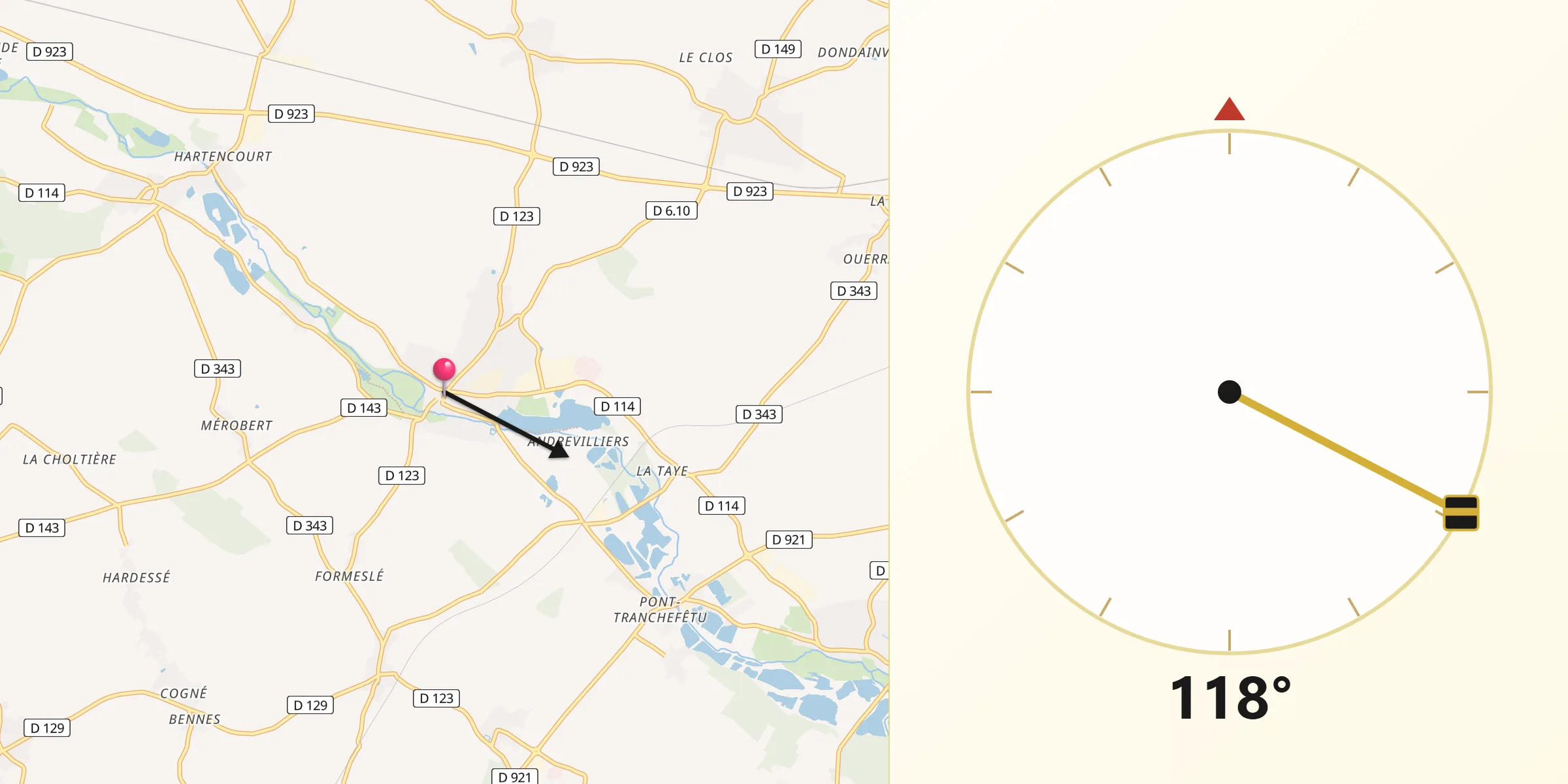 Direction vers la Qibla depuis Saint-Georges-sur-Eure