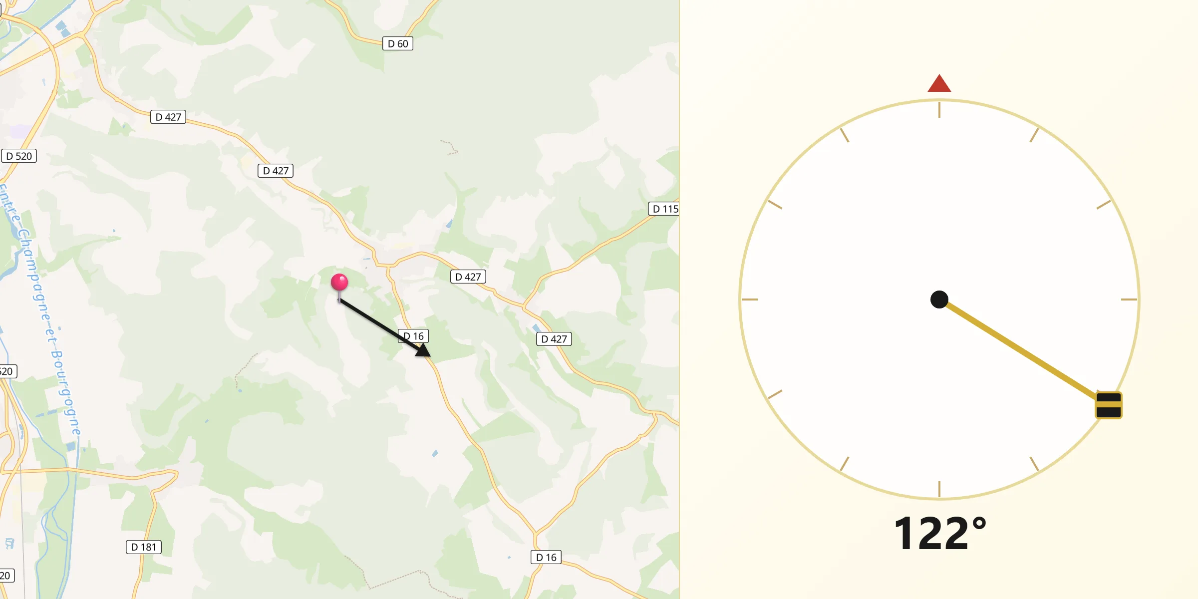 Direction vers la Qibla depuis Noncourt-sur-le-Rongeant