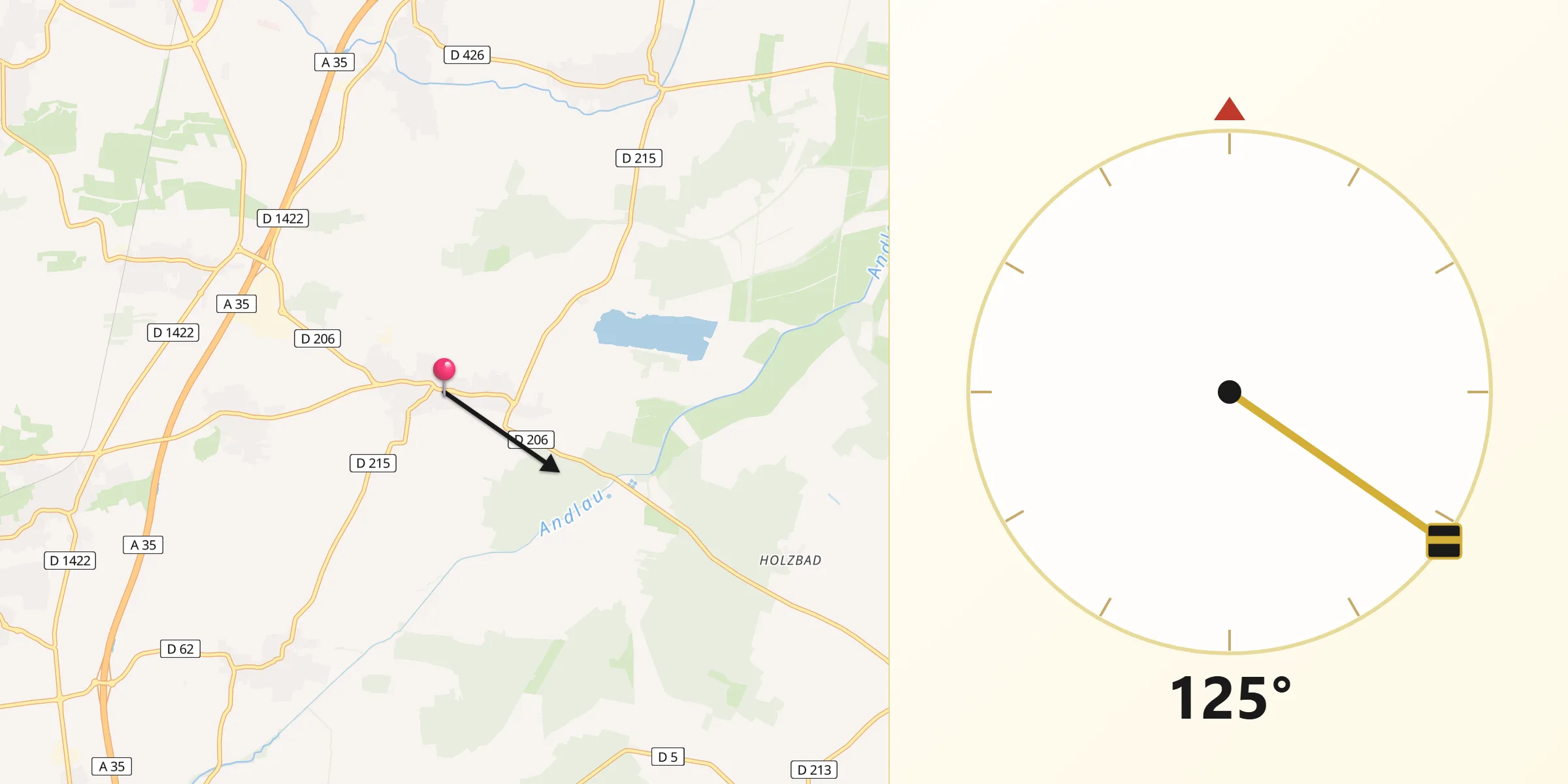 Direction vers la Qibla depuis Valff