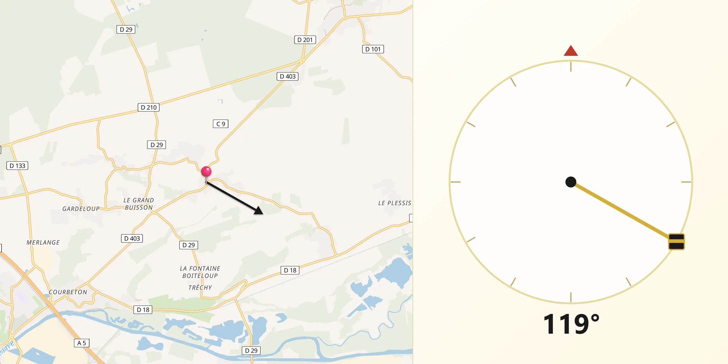 Direction vers la Qibla depuis Salins