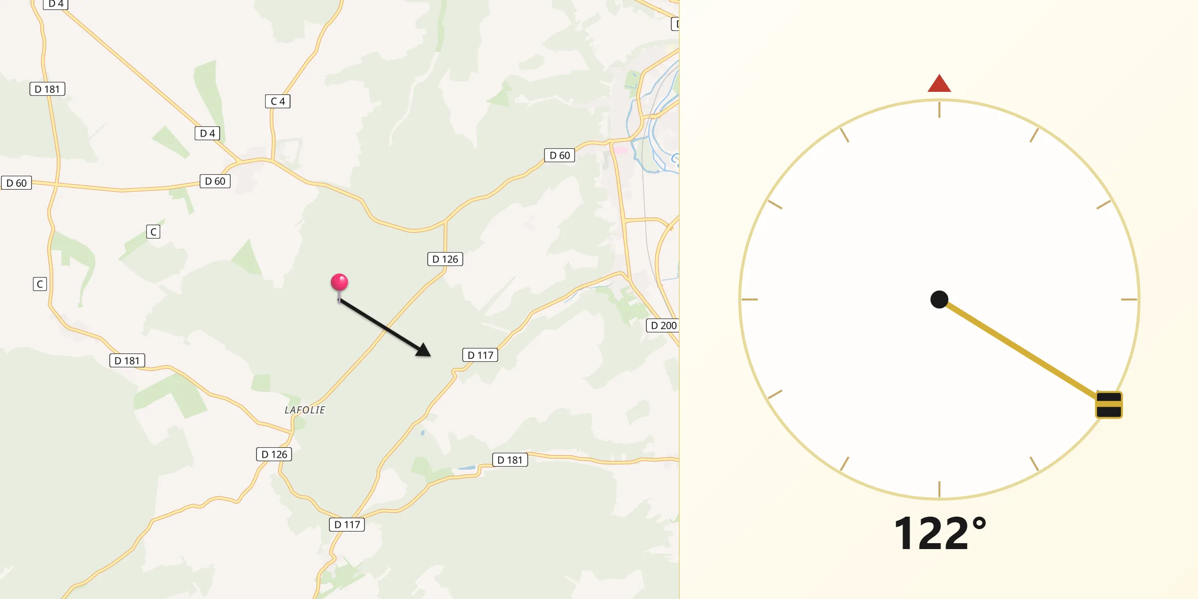 Direction vers la Qibla depuis Rupt