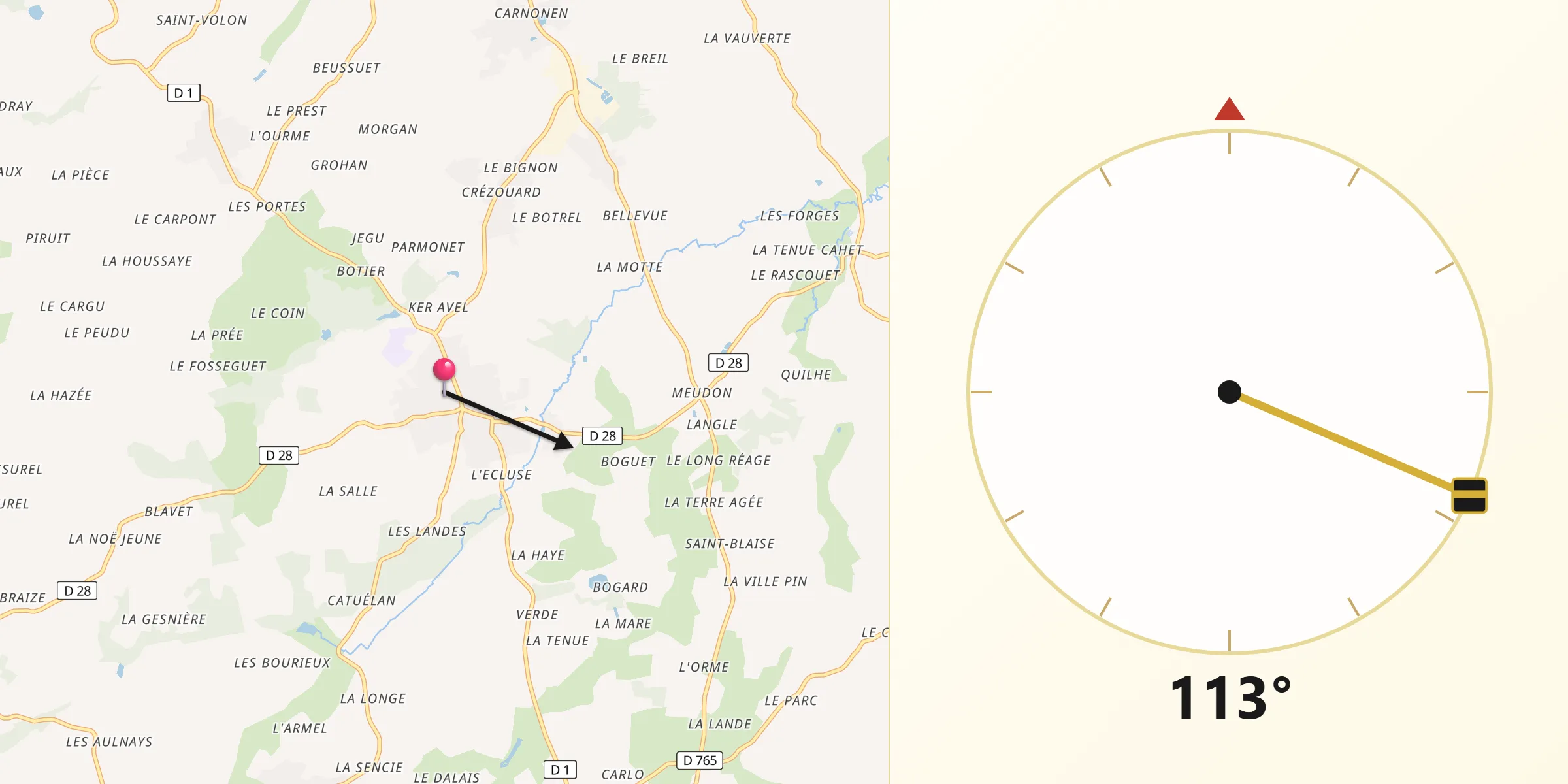 Direction vers la Qibla depuis Quessoy