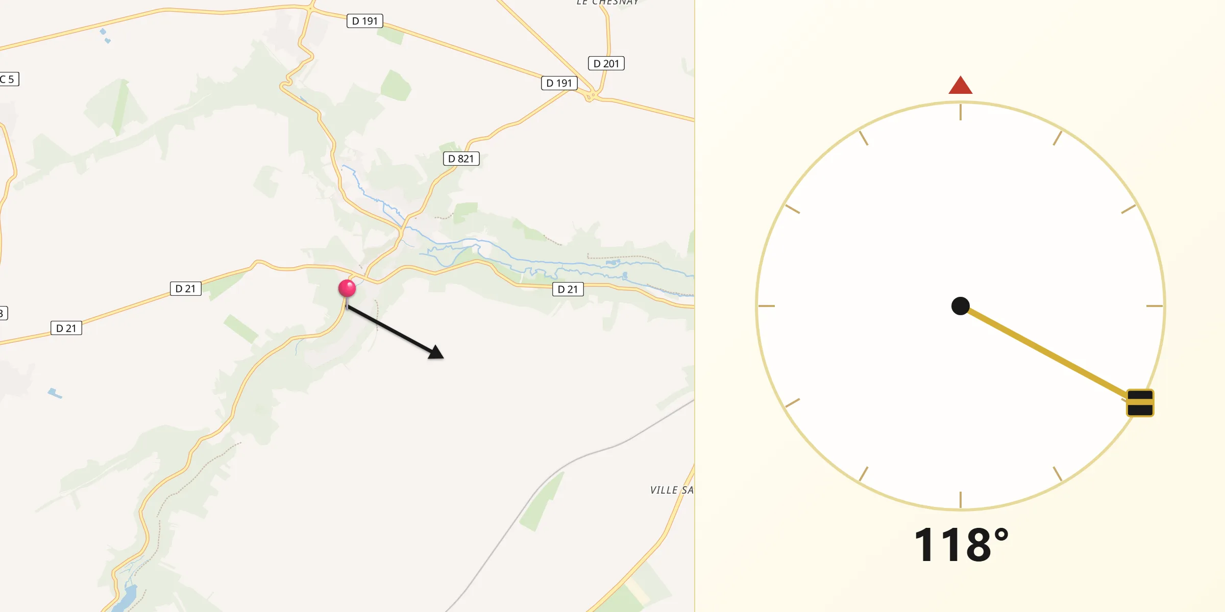 Direction vers la Qibla depuis Chalo-Saint-Mars
