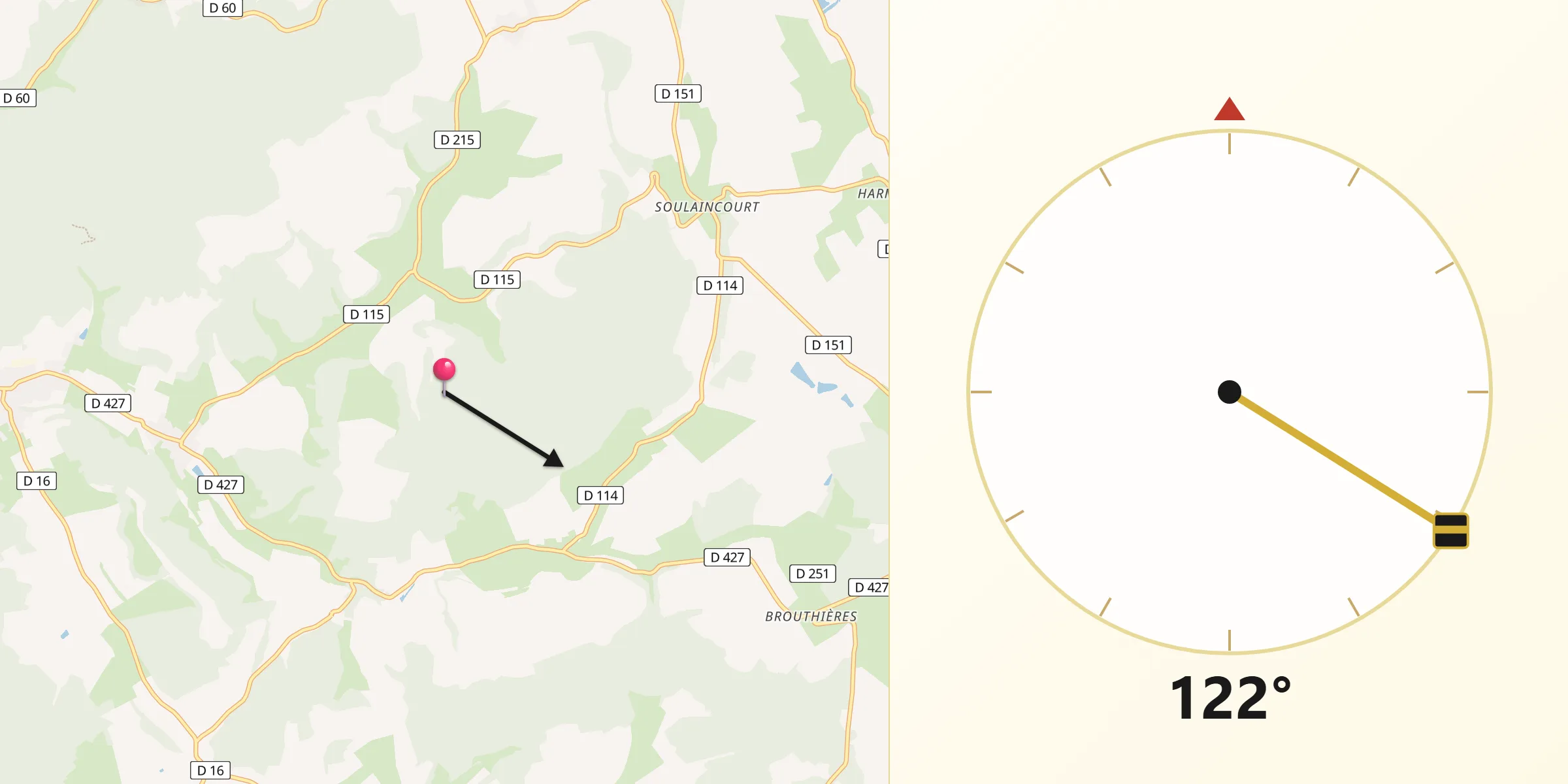 Direction vers la Qibla depuis Thonnance-les-Moulins