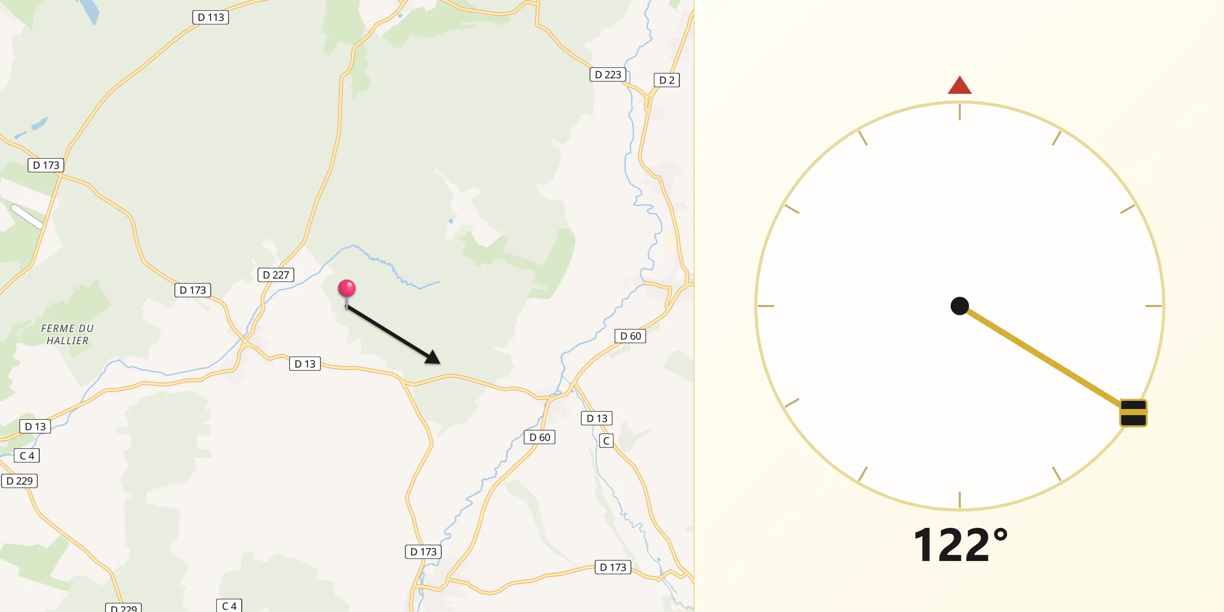 Direction vers la Qibla depuis Dommartin-le-Franc