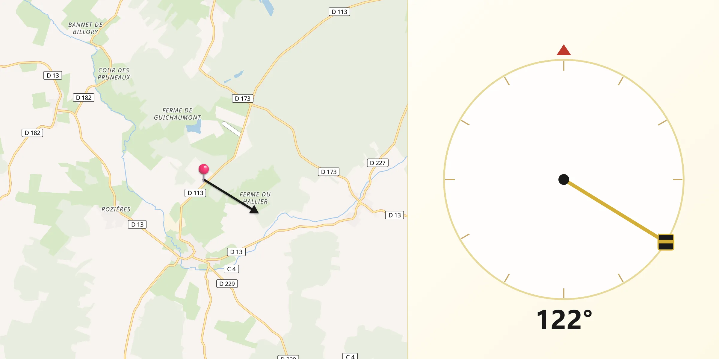 Direction vers la Qibla depuis Mertrud