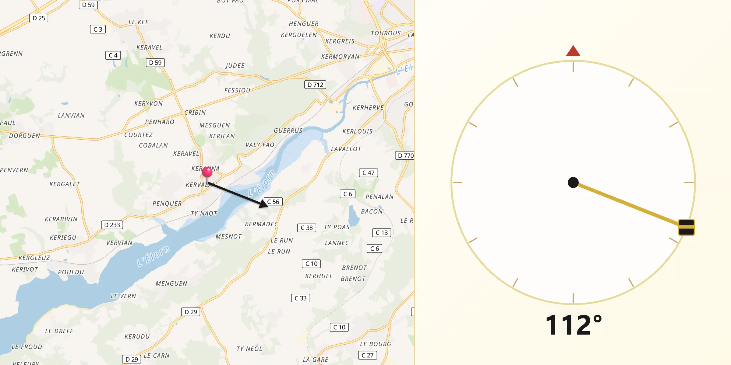 Direction vers la Qibla depuis La Forest-Landerneau