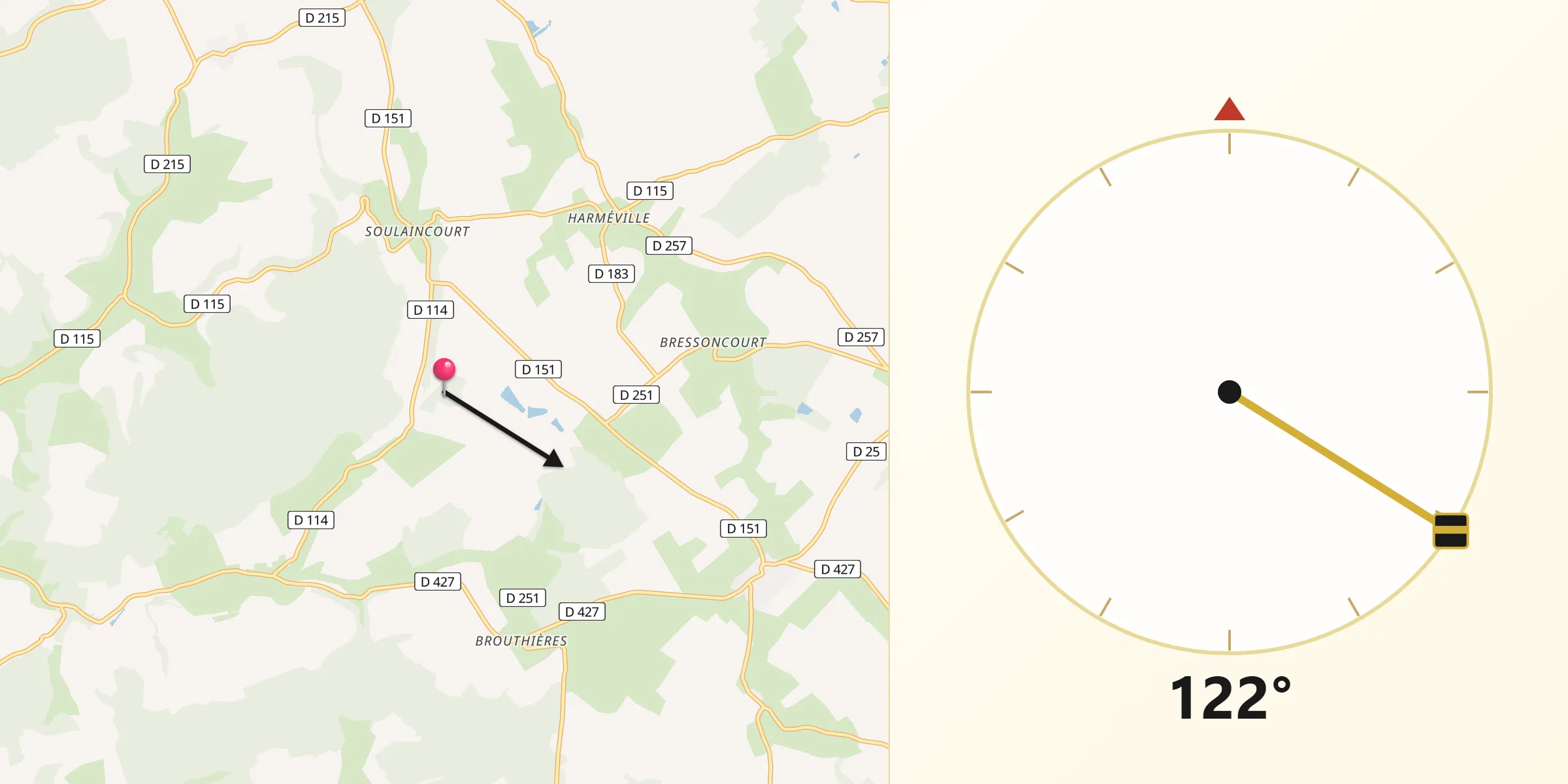 Direction vers la Qibla depuis Lezéville
