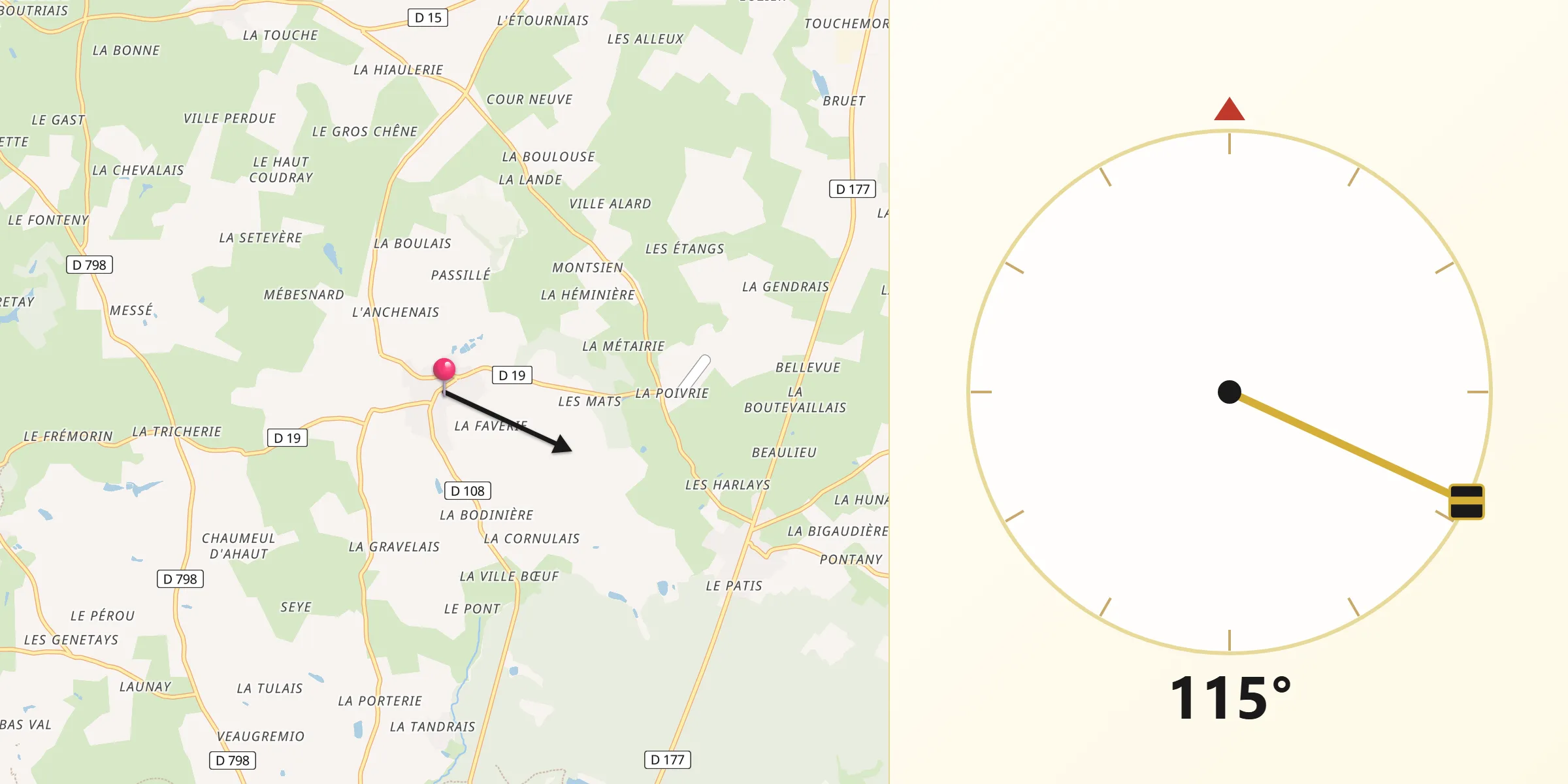 Direction vers la Qibla depuis Parigné